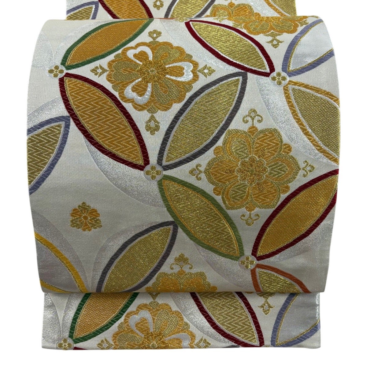 美品】 袋帯 秀品 本金全通七宝 七宝 華文 金糸 箔 白 全通 正絹 美品】 袋帯 秀品 本金全通七宝 七宝 華文 金糸 箔 白 全通 正絹