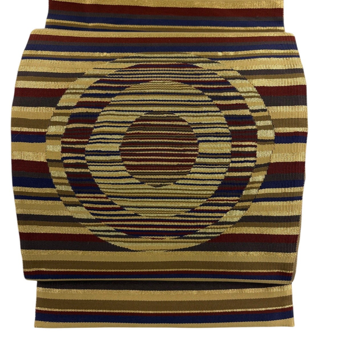 美品】 袋帯 秀品 縞 丸文 金糸 ベージュ お太鼓柄 正絹|中古 美品】 袋帯 秀品 縞 丸文 金糸 ベージュ お太鼓柄 正絹|中古