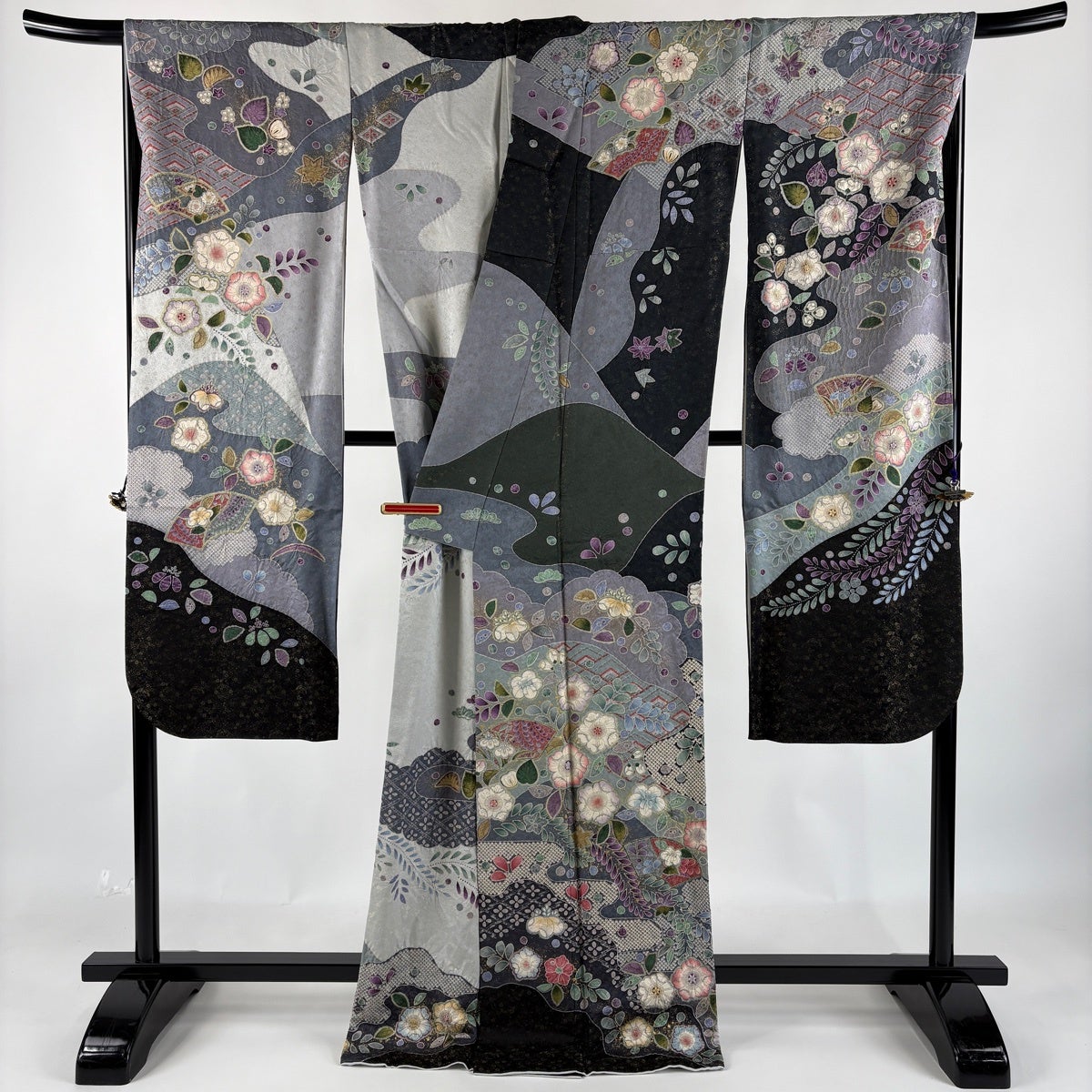 振袖 身丈168.5cm 裄丈68.5cm L 袷 辻が花 金銀彩 青灰色 正絹 逸品