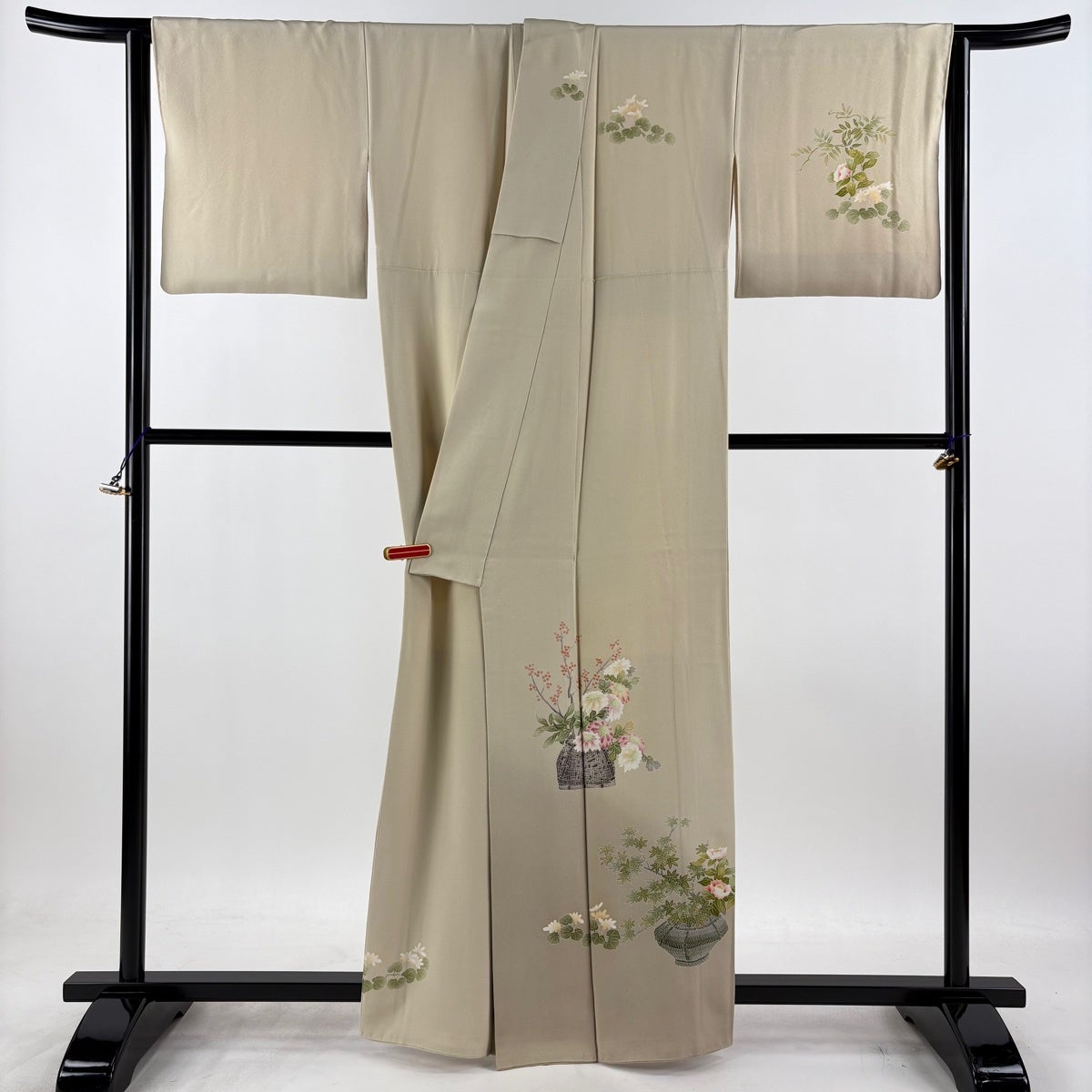 訪問着 身丈161cm 裄丈65cm M 袷 鶴見保次 落款あり 花籠 ぼかし