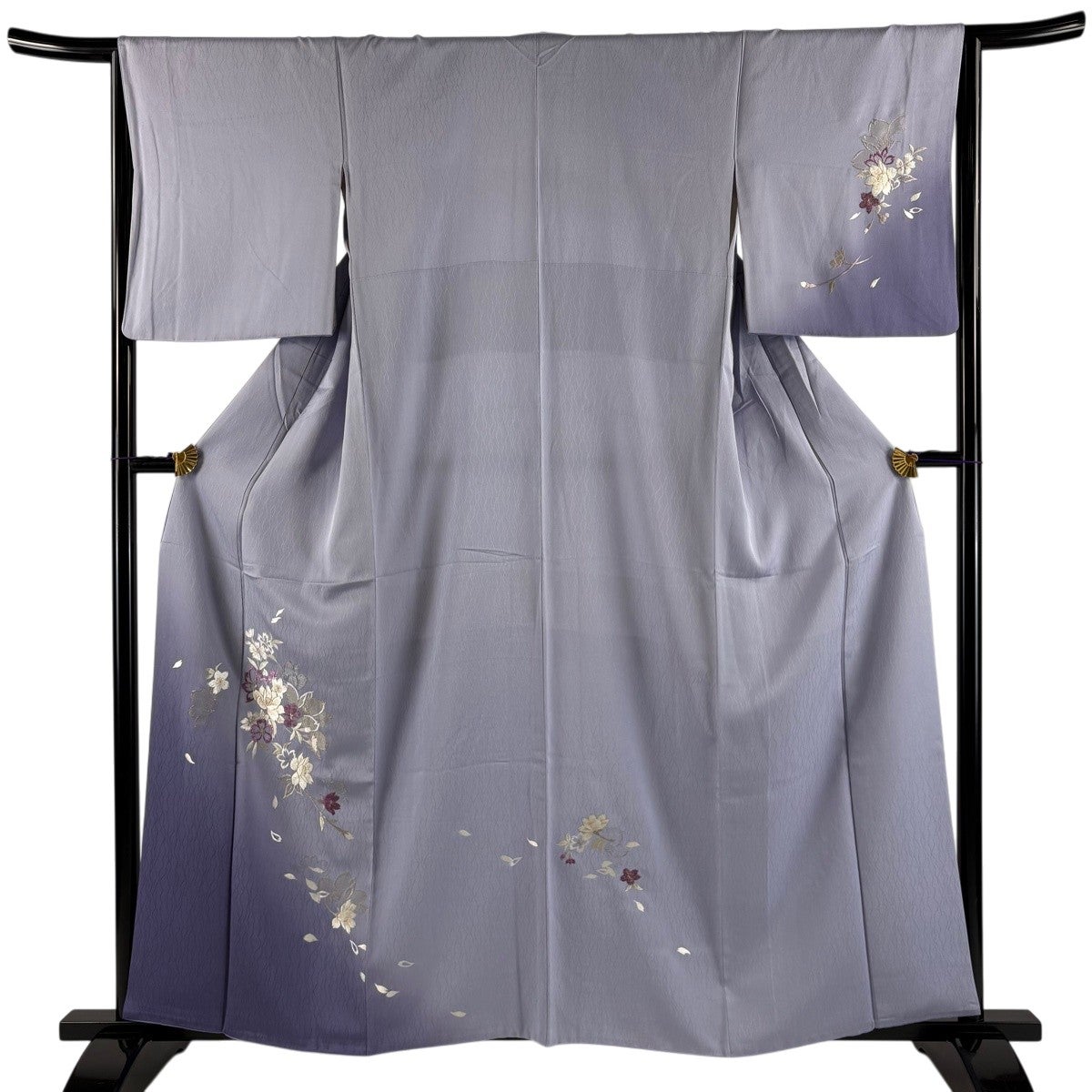 色無地 身丈156.5cm 裄丈67cm M 袷 地紋 灰紫 正絹 名品｜中古・古着