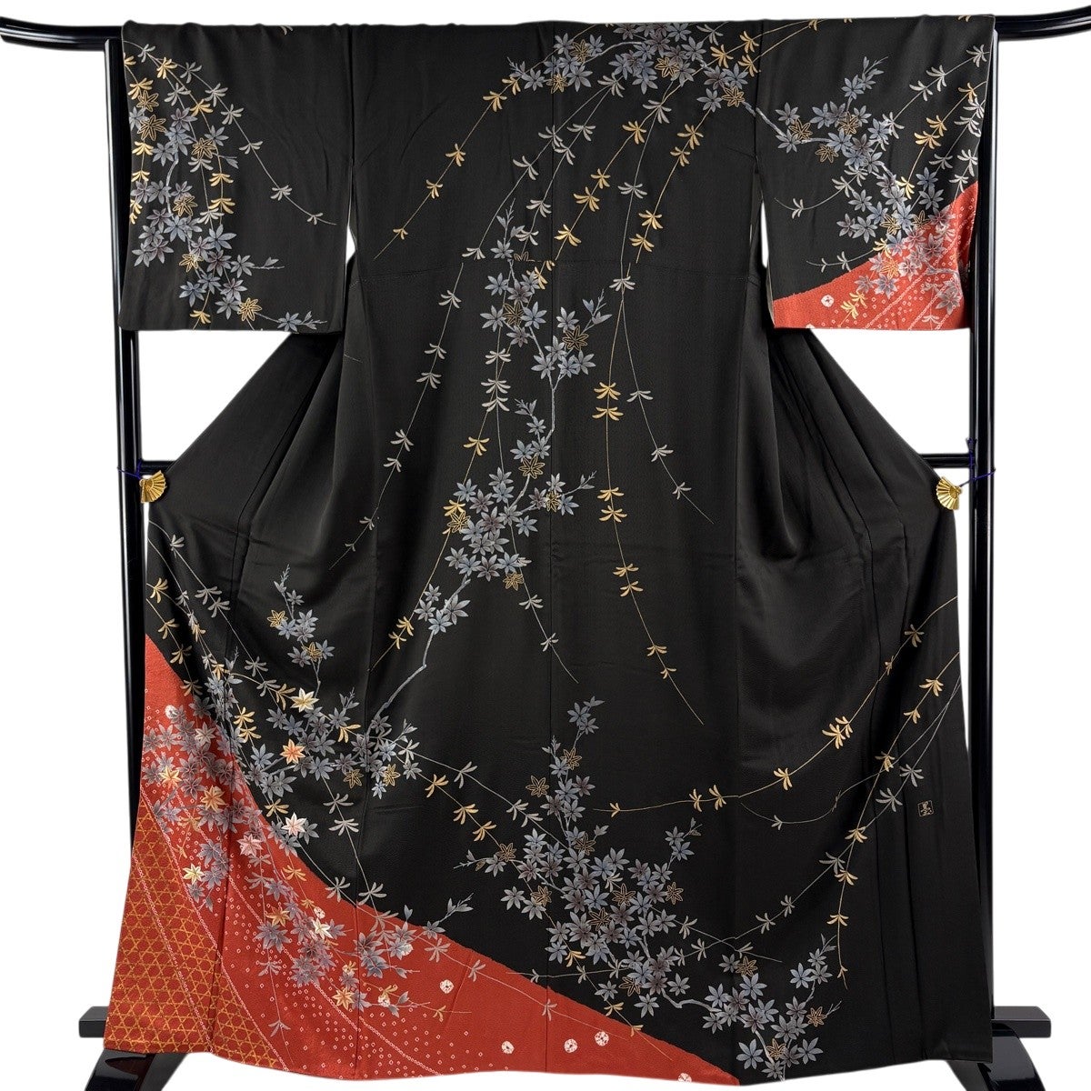 訪問着 身丈154.5cm 裄丈67.5cm L 袷 梅 霞 金彩 絞り ピンク 正絹 秀