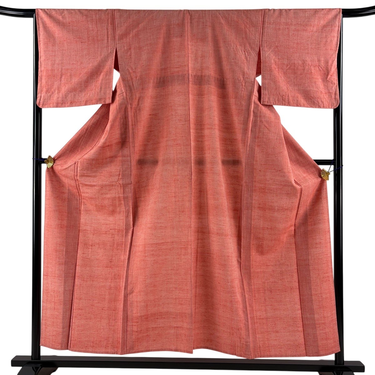 紬 身丈154cm 裄丈65.5cm M 単衣 オレンジ 正絹 優品｜中古・古着