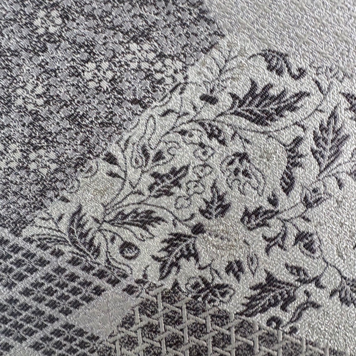 美品】 名古屋帯 秀品 草花 籠目 銀糸 灰白 正絹｜中古・古着