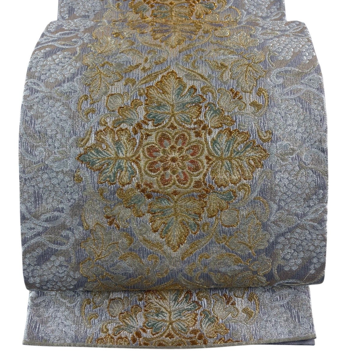 美品】 袋帯 秀品 振袖向き 桜 波 金銀糸 箔 黒 六通 正絹｜中古・古着