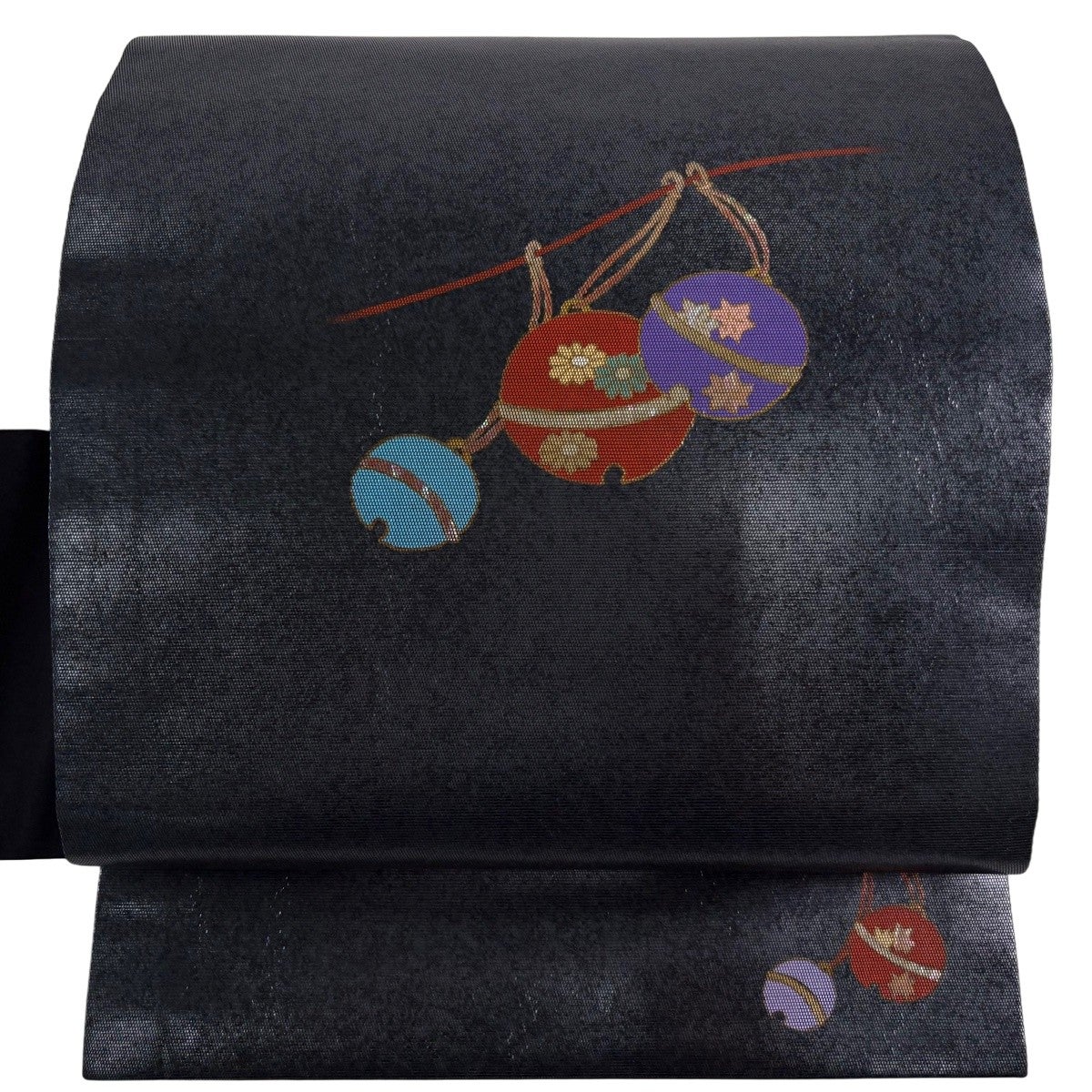 美品】 名古屋帯 秀品 鈴 花 螺鈿箔 金彩 黒灰 正絹｜中古・古着