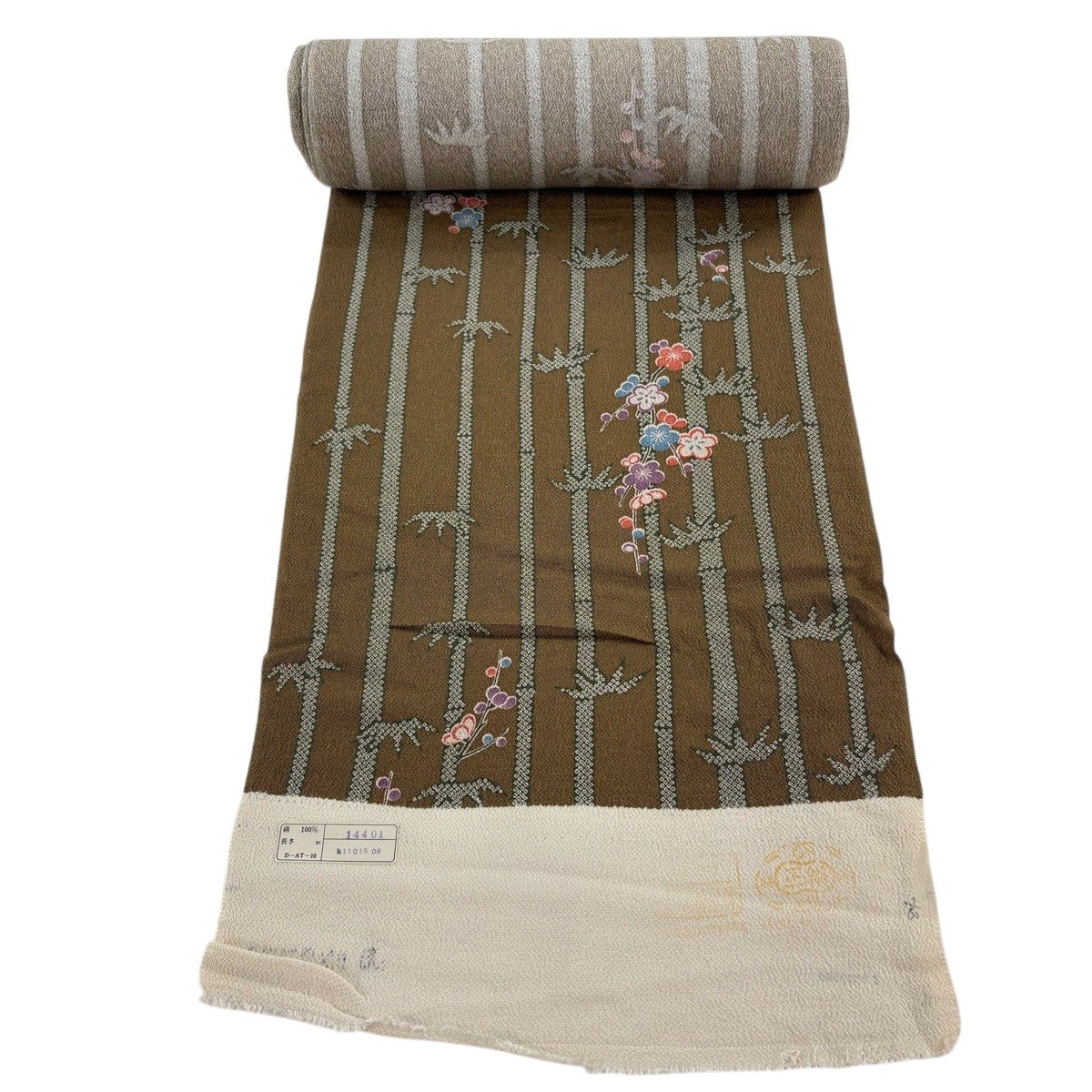 新古品 正絹 反物 レトロで繊細な小紋 反物 花車 逸品 Prices down2）正絹 小紋 反物 着物「柿渋染め 更紗」日本製 丹後