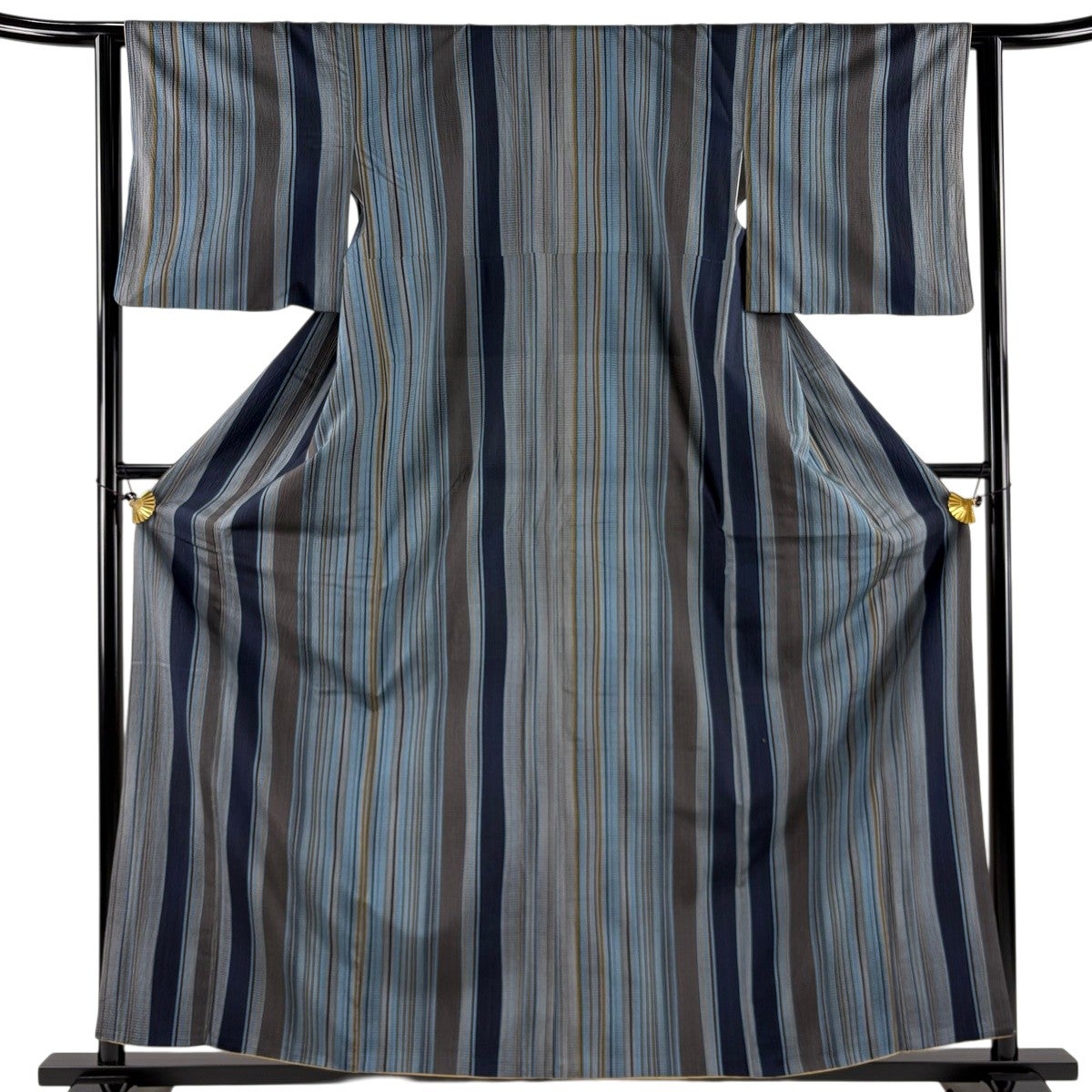 30%OFF 紬 身丈160cm 裄丈63cm S 袷 縞 藍色 正絹 秀品 K30｜中古