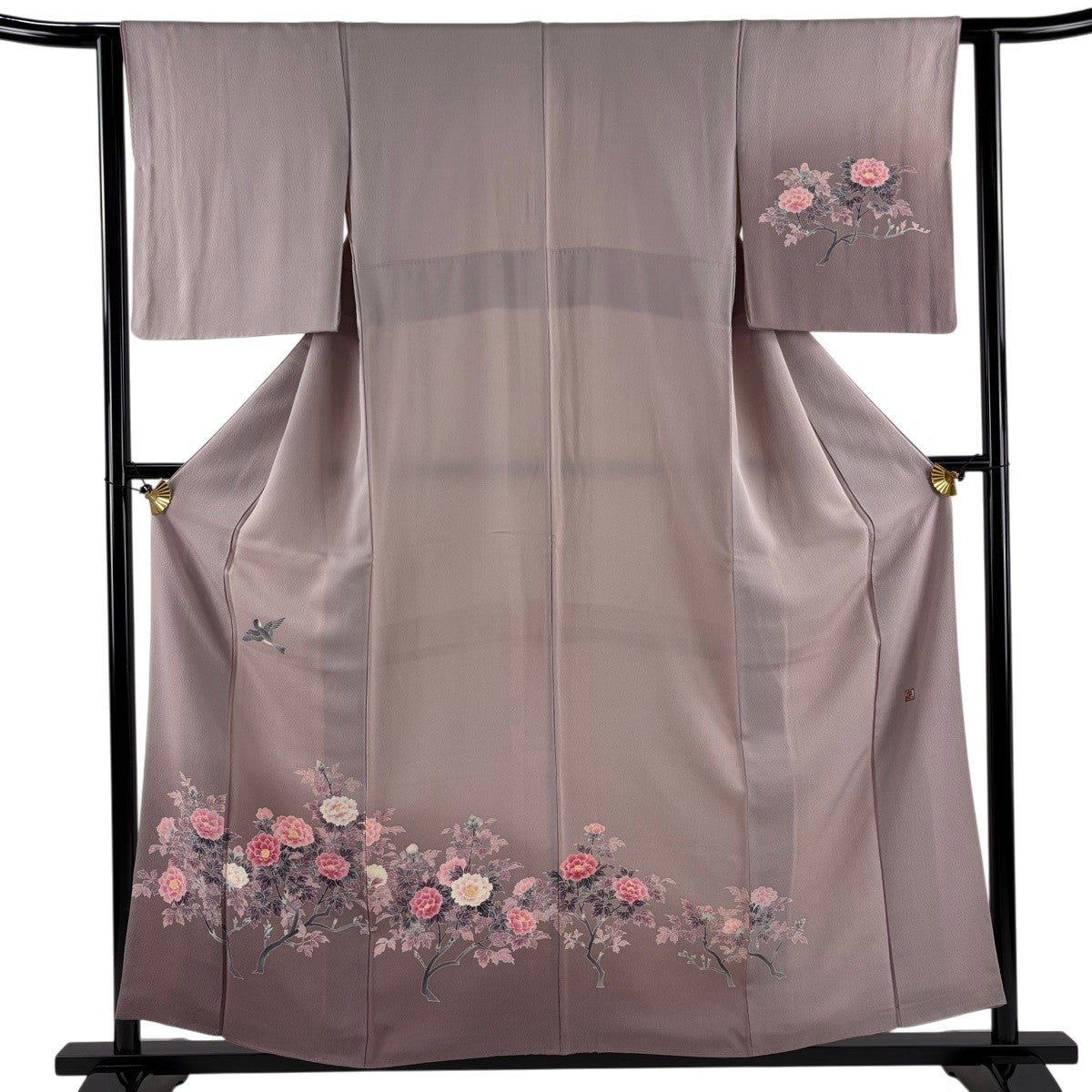 【美品】 付下げ 身丈156cm 裄丈62cm 正絹 名品 【中古】 付下げ 身丈156cm 裄丈62cm S 袷 枝花 金糸 刺繍 濃紺 正絹 秀品｜中古
