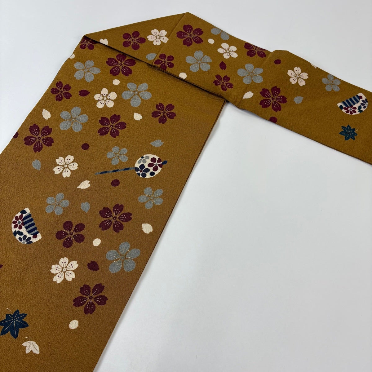 美品】 名古屋帯 秀品 桜 簪 金彩 縮緬 山吹茶色 正絹｜中古・古着