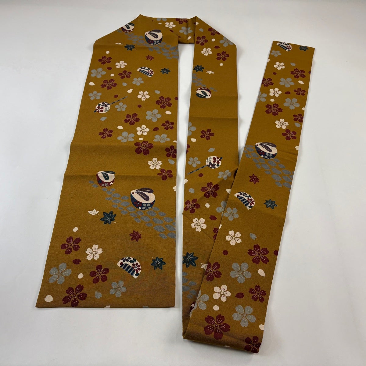 美品】 名古屋帯 秀品 桜 簪 金彩 縮緬 山吹茶色 正絹｜中古・古着
