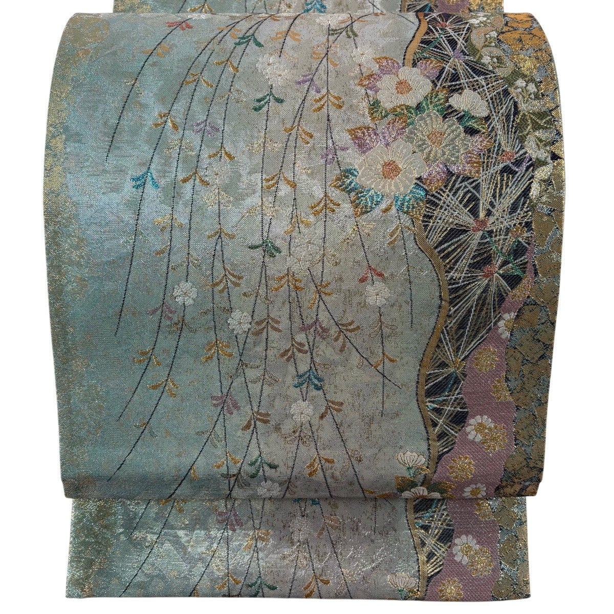 美品】 袋帯 秀品 やまと 草花 箔 金糸 黒 六通 正絹｜中古・古着