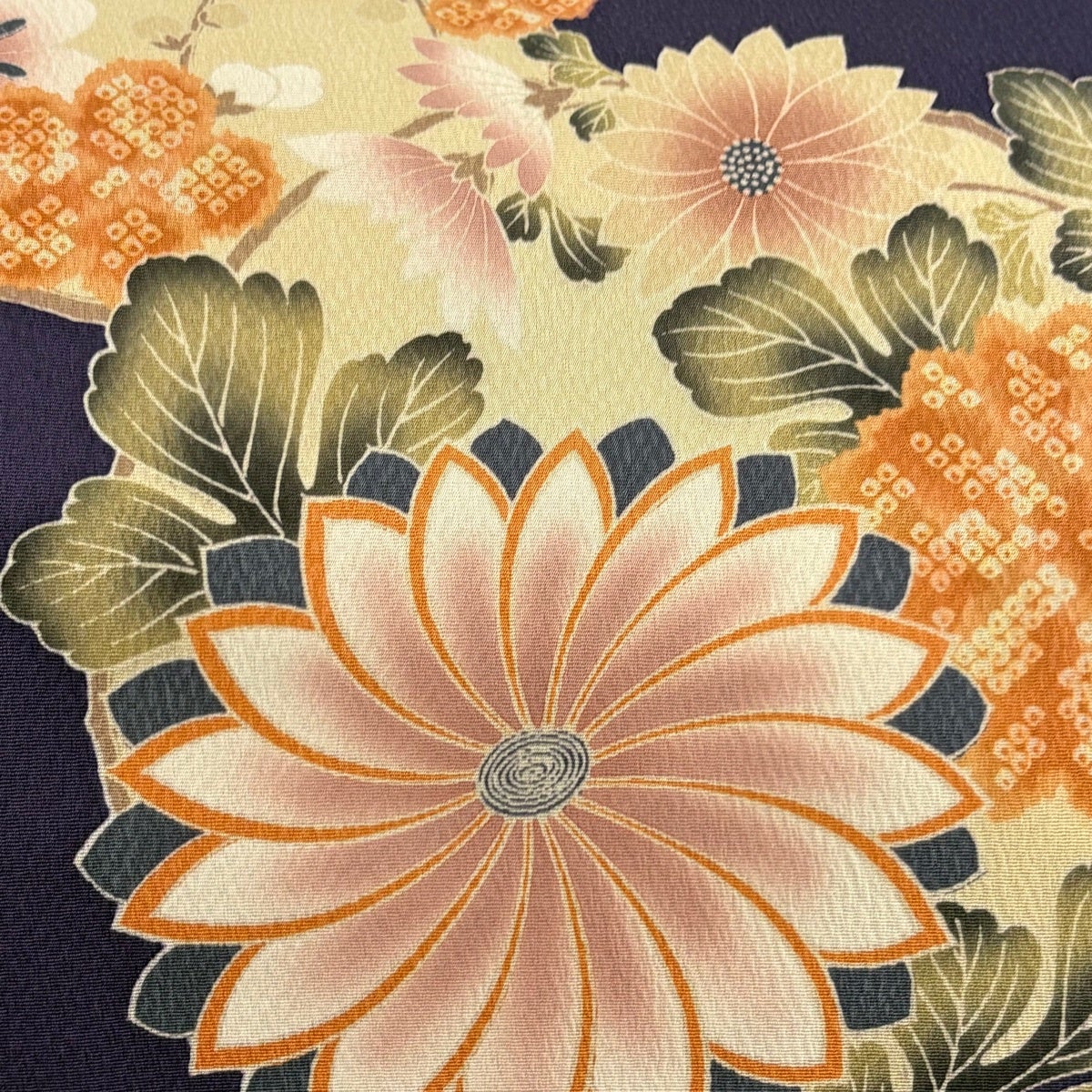 美品】 名古屋帯 秀品 菊 梅 縮緬 紫 正絹｜中古・古着・リサイクル
