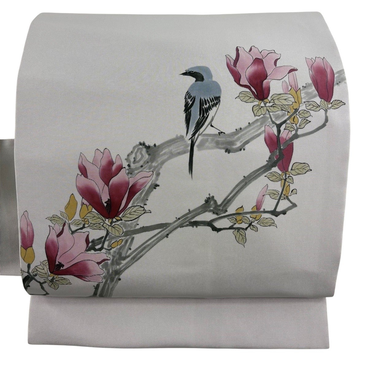 名古屋帯 秀品 枝花 鳥 灰色 正絹｜中古・古着・リサイクル着物通販