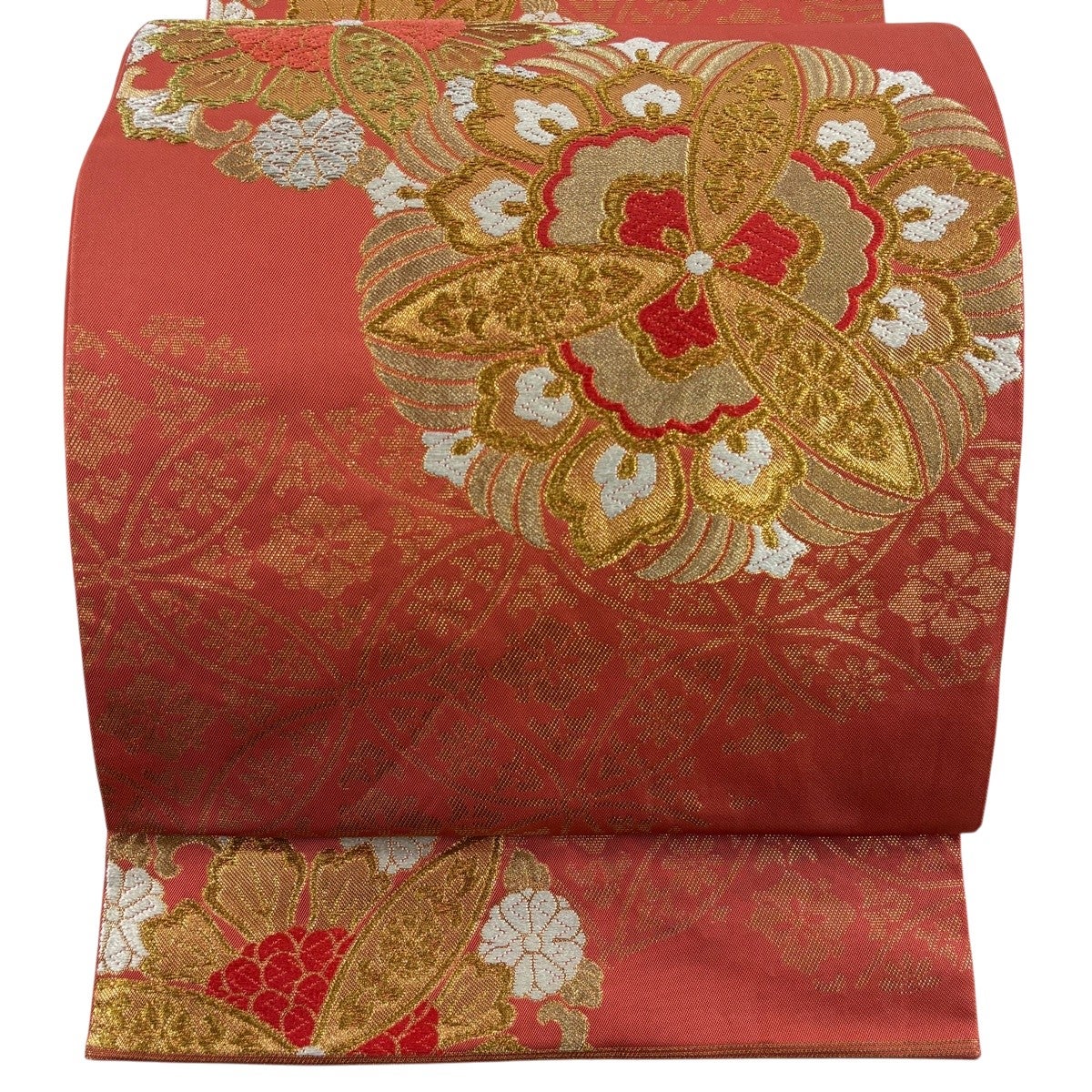美品】 袋帯 秀品 川島織物 落款あり 華文 花唐草 金糸 薄茶色 六通