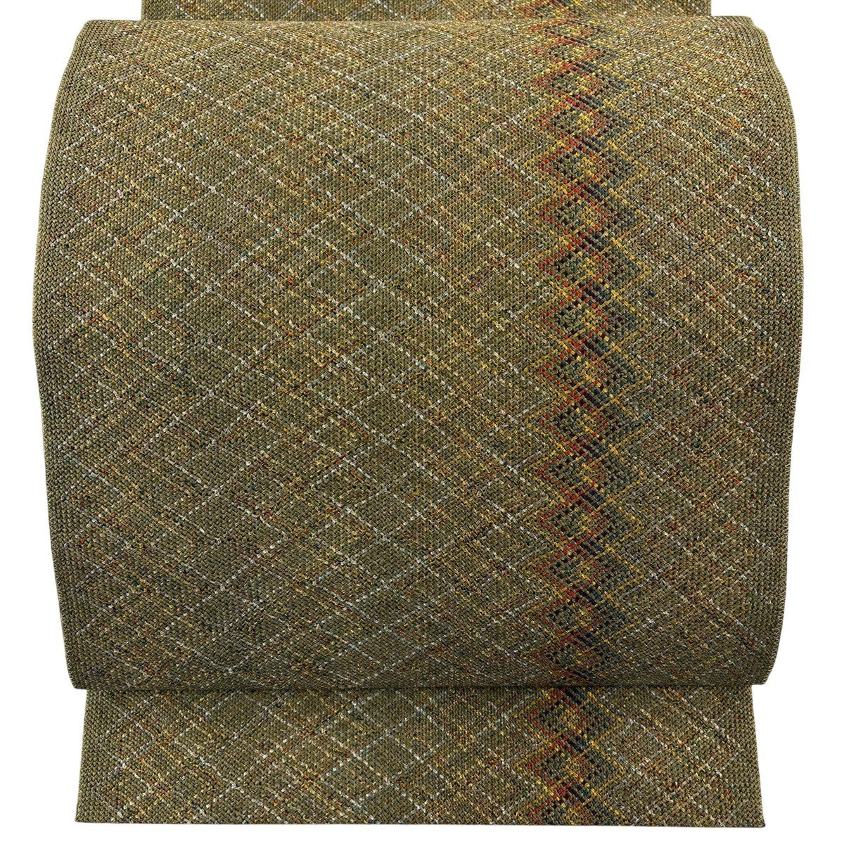 美品】 名古屋帯 秀品 八寸名古屋帯 松葉仕立て 幾何学模様 金銀糸 鶯