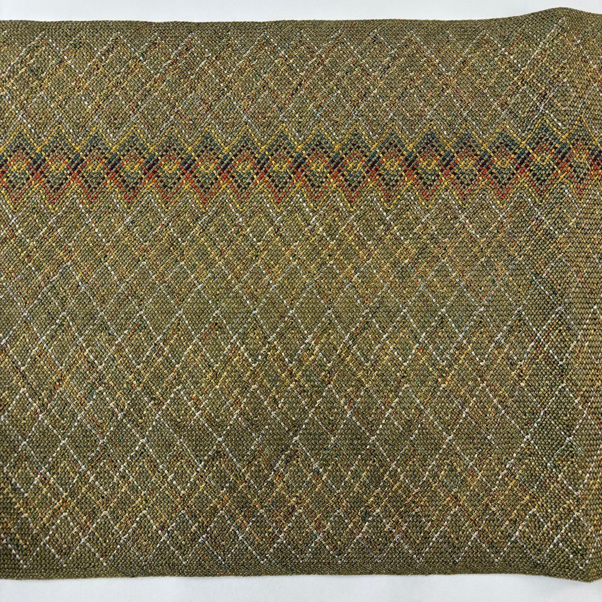 美品】 名古屋帯 秀品 八寸名古屋帯 松葉仕立て 幾何学模様 金銀糸 鶯