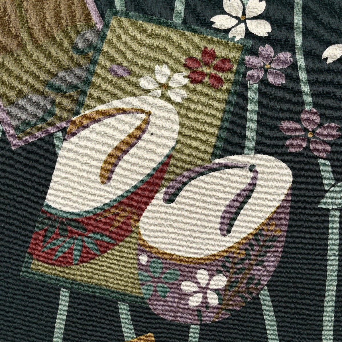 美品】 名古屋帯 秀品 ぽっくり 桜 深緑 正絹｜中古・古着・リサイクル