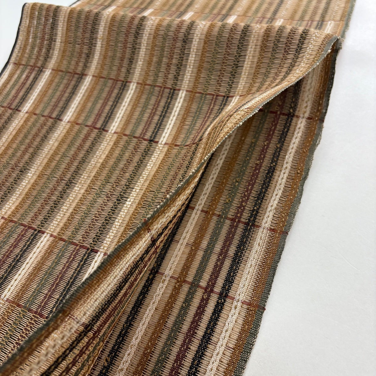 名古屋帯 秀品 八寸名古屋帯 松葉仕立て トンネル仕立て 夏帯 縞 薄茶