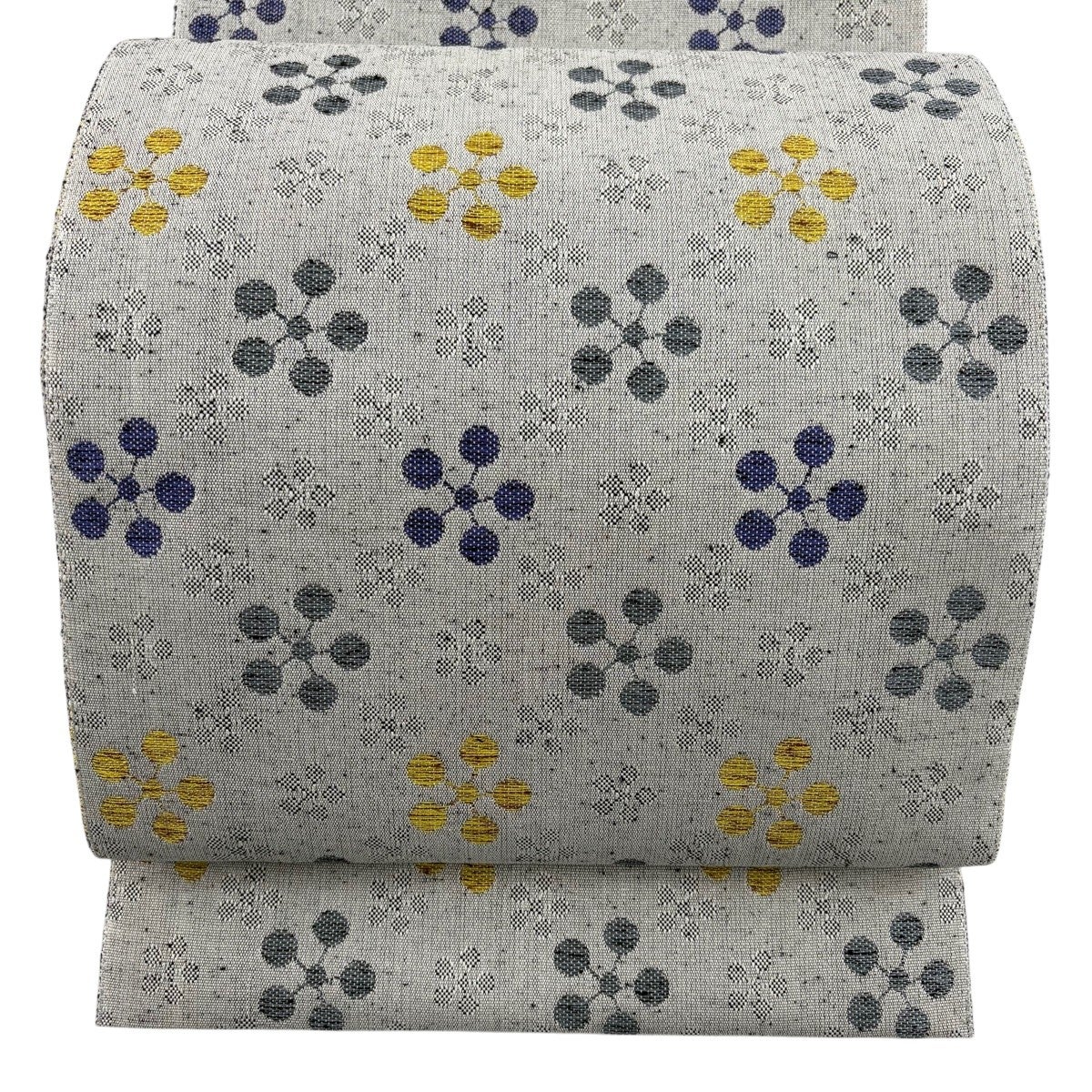 美品】 名古屋帯 秀品 松葉仕立て 八寸名古屋帯 梅鉢 灰色 正絹｜中古