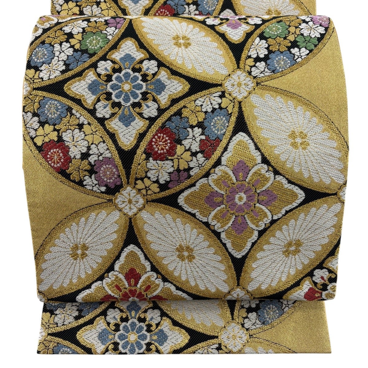 美品】 袋帯 秀品 振袖向き 桜 波 金銀糸 箔 黒 六通 正絹｜中古・古着