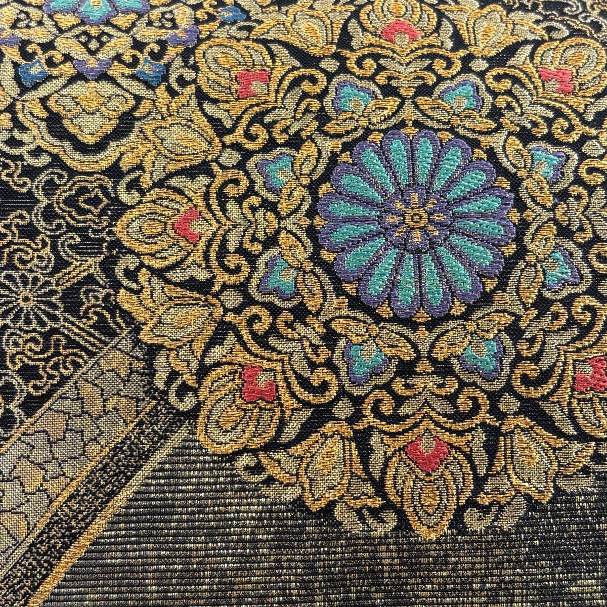 袋帯 秀品 華文 花唐草 金糸 箔 黒 六通 正絹｜中古・古着・リサイクル