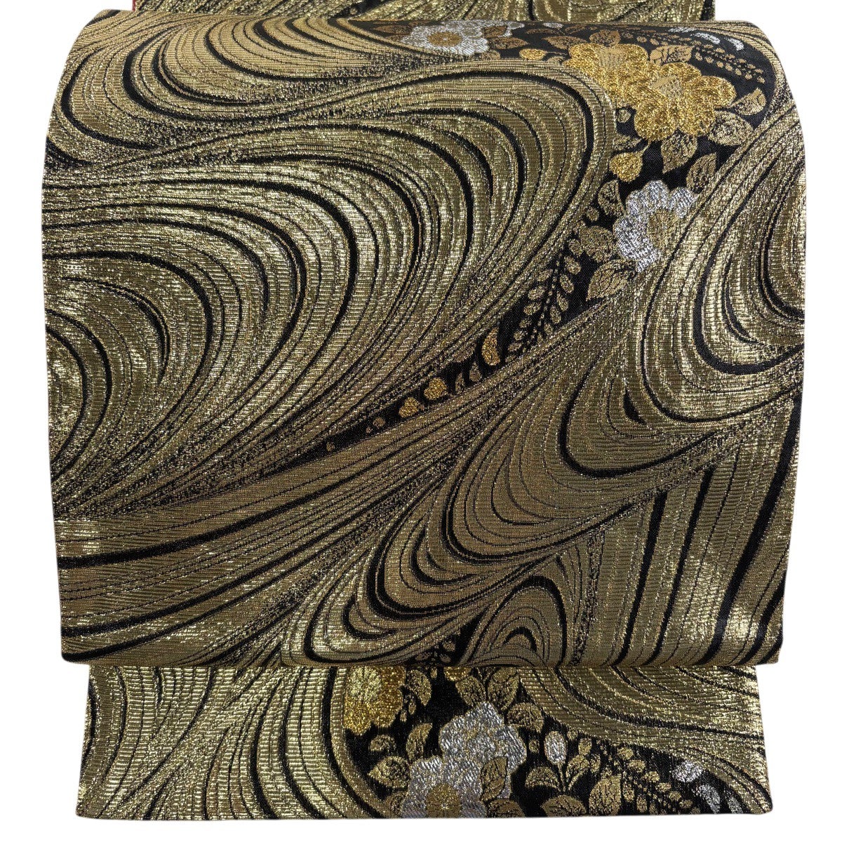 美品】 袋帯 秀品 草花 流水 箔 金糸 金色 全通 正絹｜中古・古着