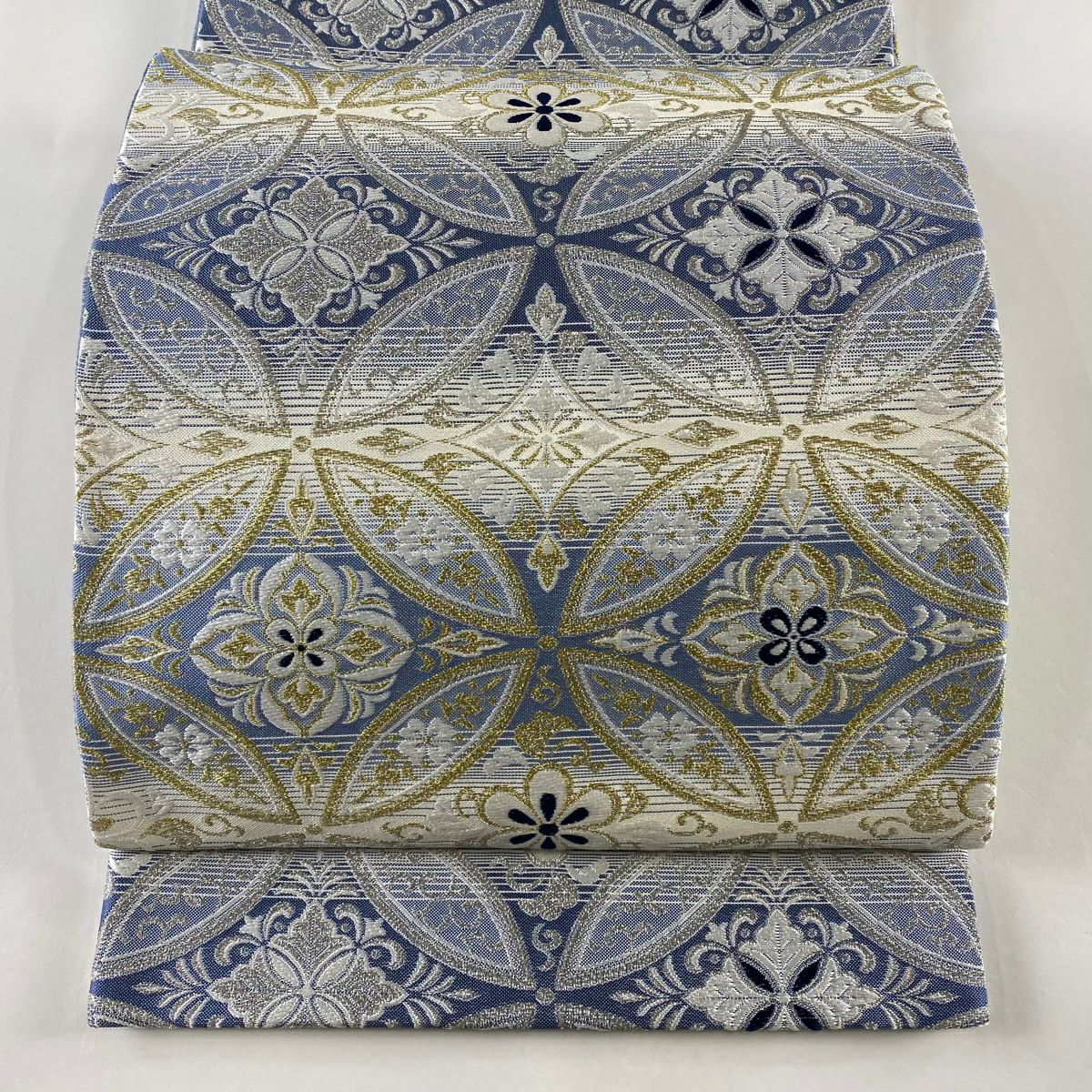 袋帯 美品 逸品 桂秀 落款あり 天然灰汁醗酵建藍染 七宝 華文 金銀糸