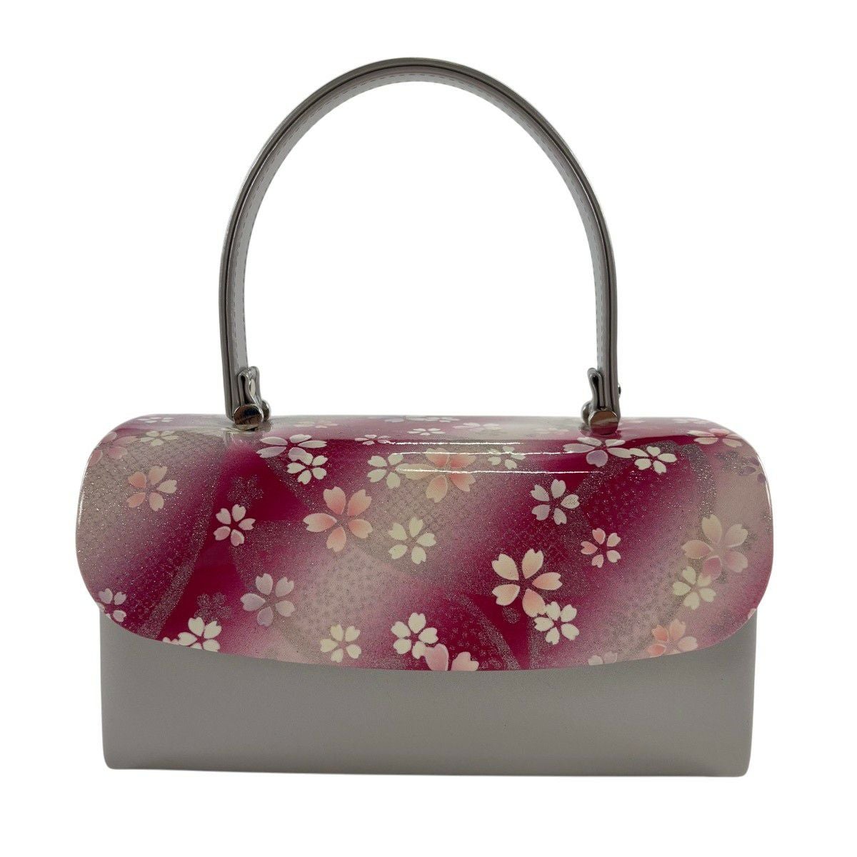 美品】和装バッグ 優品 フォーマル 桜 桜の花びら 赤黒 エナメル 和装