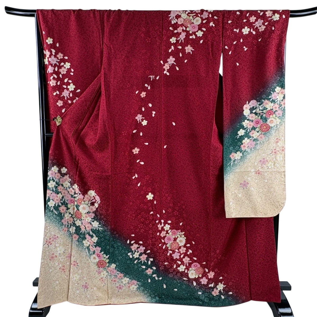 振袖 身丈168cm 裄丈69cm L 袷 桜 流水 金通し 金彩 赤 正絹 名品