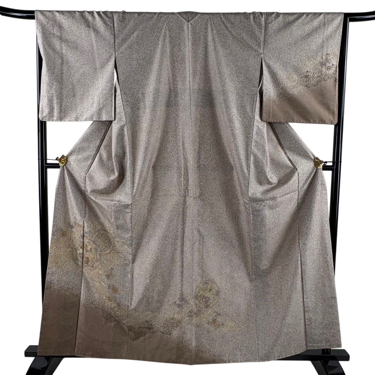 美品】 付下げ 身丈164.5cm 裄丈68cm L 袷 紬地 漢方草木染 雲文 黄土