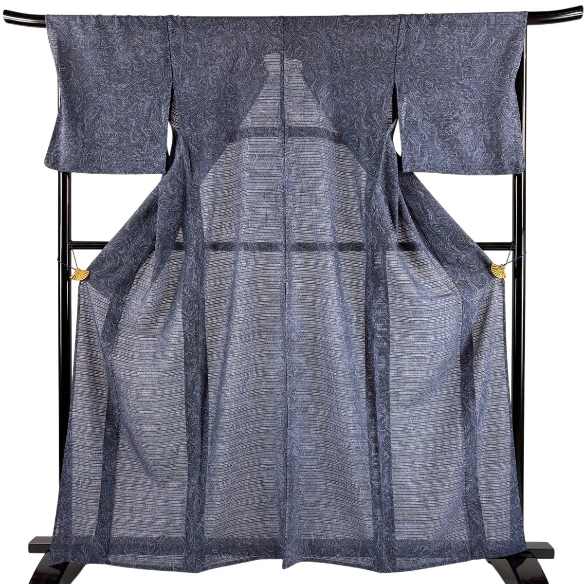 ★専用★美品 小紋 墨流し 鉄紺色 身丈170.0cm 裄丈69.0cm 袷 小紋 身丈163cm 裄丈67.5cm L 薄物 絽 墨流し 青紫 正絹 秀品｜中古