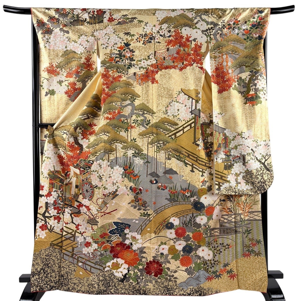 振袖 身丈158.5cm 裄丈63.5cm S 袷 岩田専太郎 落款あり 松竹梅 橘