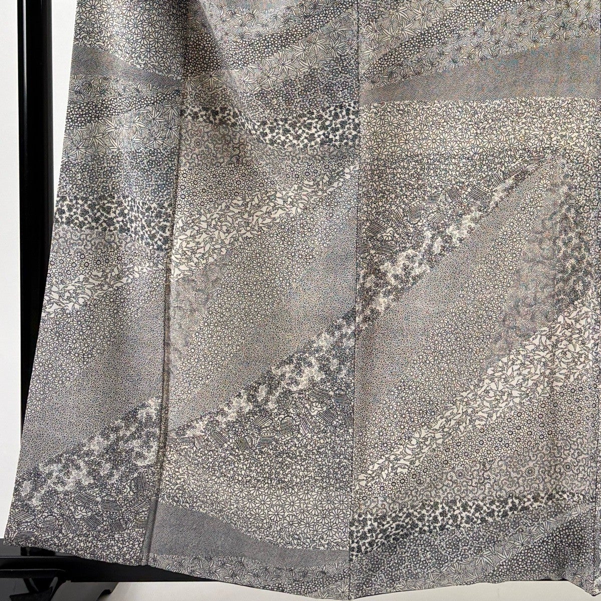 江戸小紋 身丈159.5cm 裄丈66.5cm M 袷 花 鳥 灰色 正絹 秀品｜中古