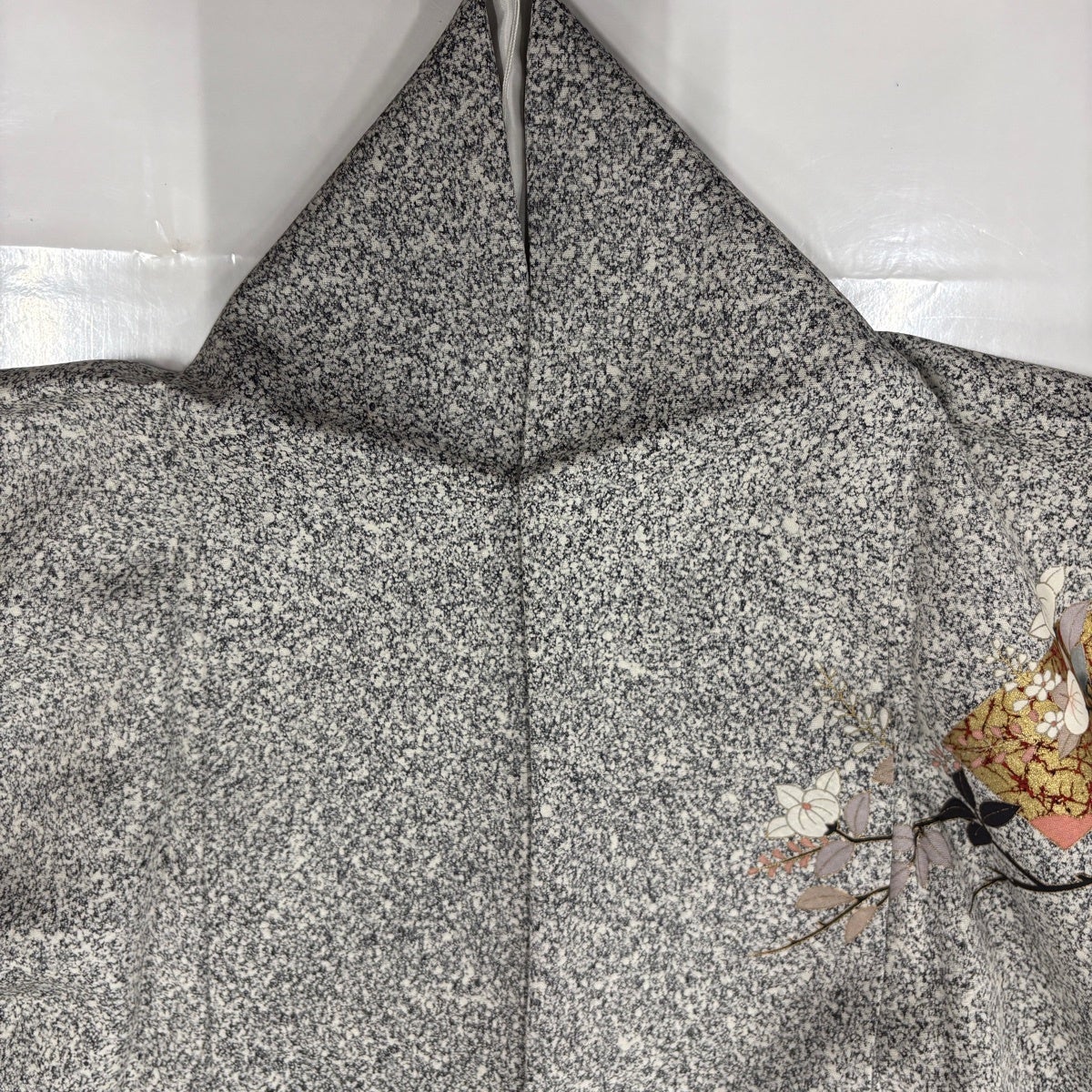 訪問着 身丈154.5cm 裄丈64.5cm M 袷 扇面 橘 金彩 ぼかし 黒灰 正絹