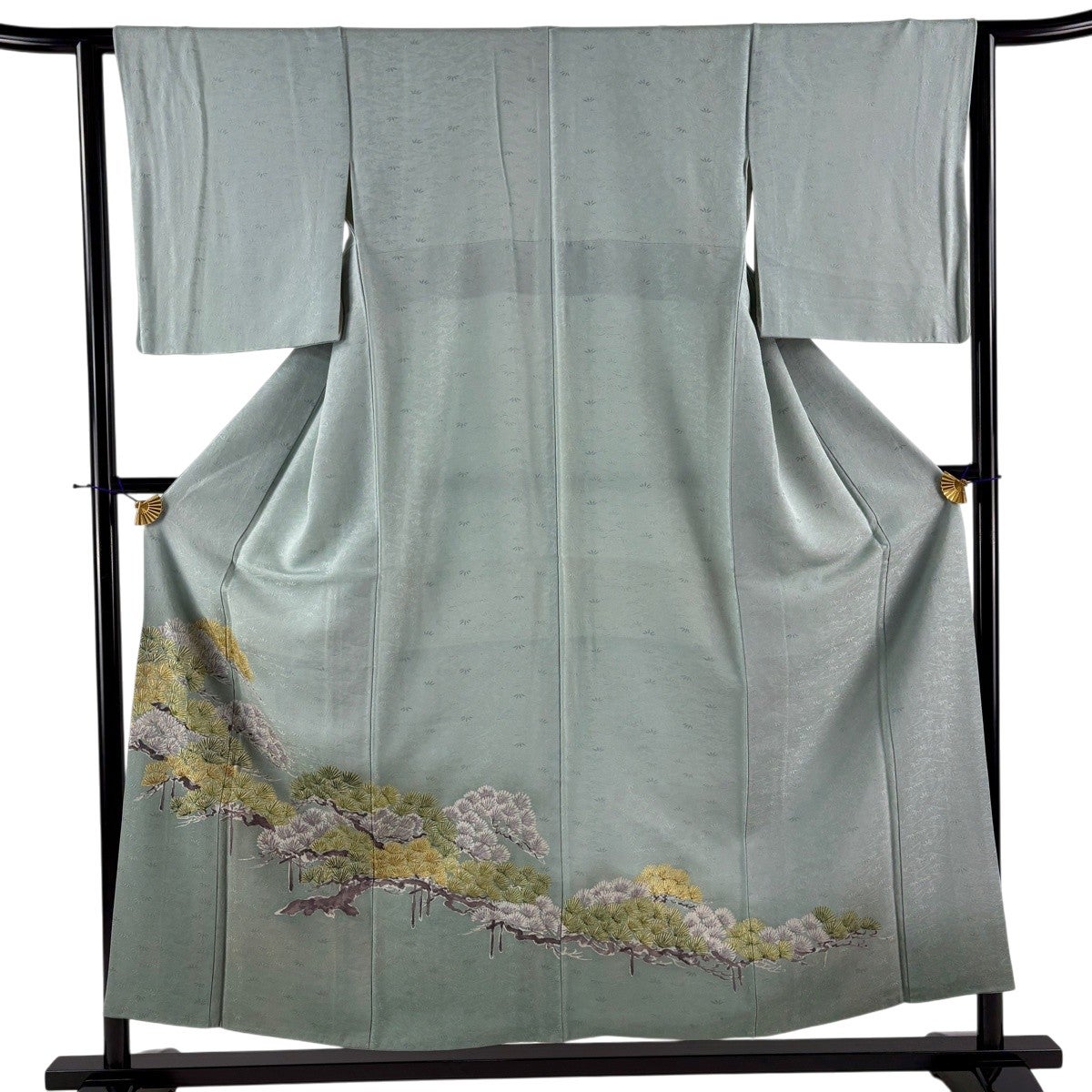色留袖 身丈154cm 裄丈62cm S 袷 松 地紋 金銀彩 薄緑 正絹 秀品｜中古