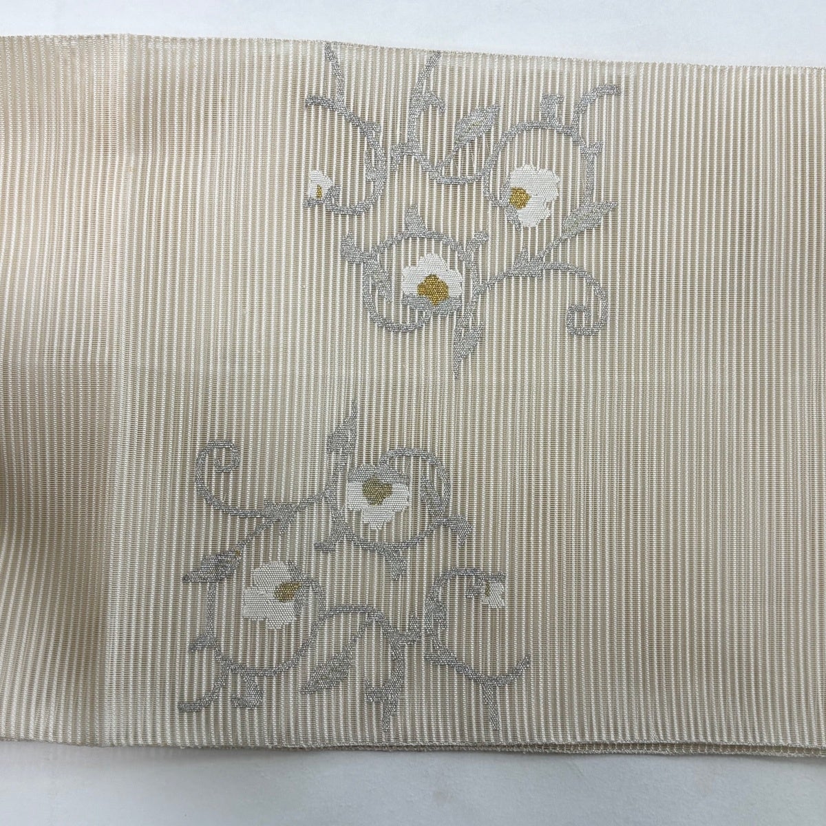 袋帯 秀品 夏帯 絽 向かい鳥 花唐草 金銀糸 ベージュ お太鼓柄 正絹
