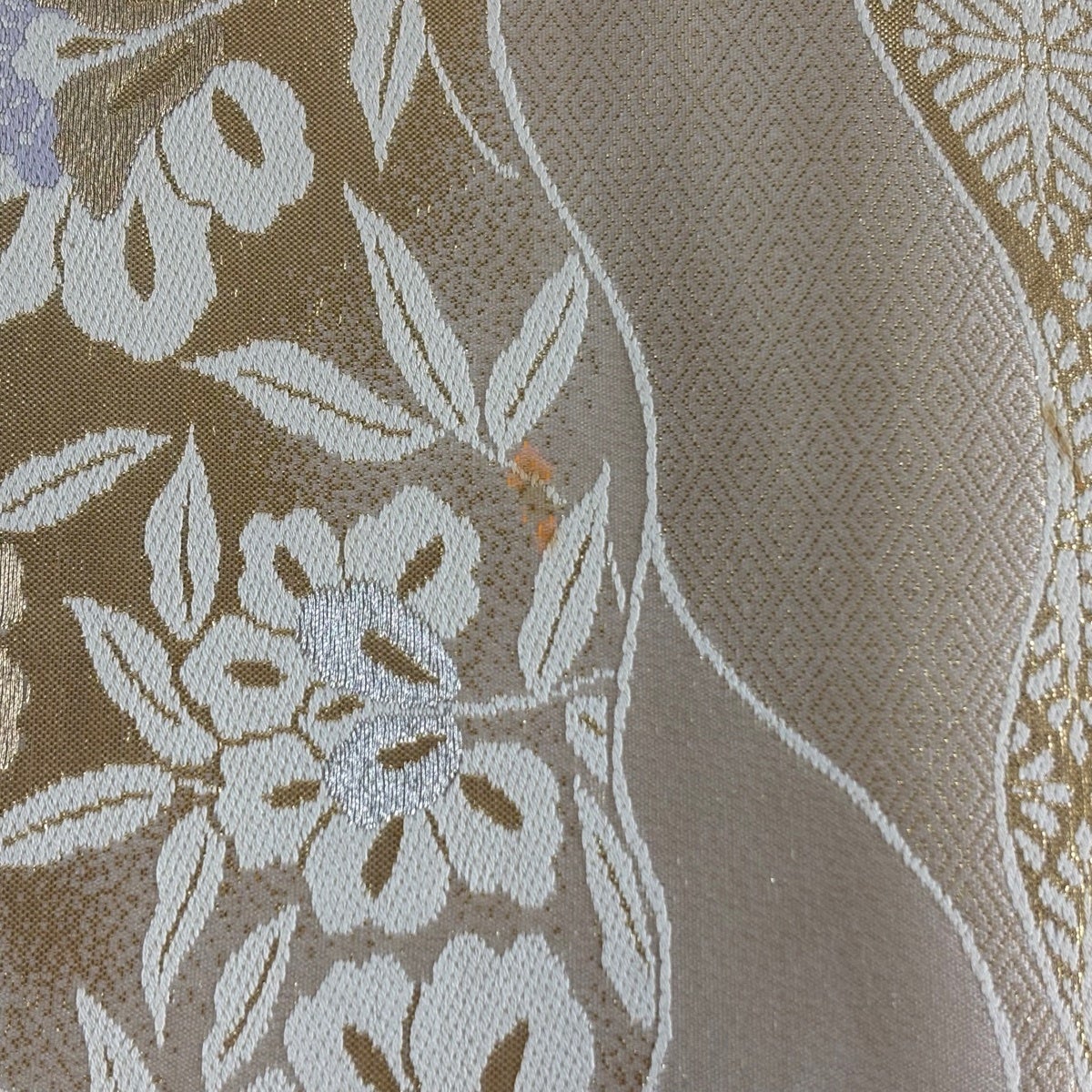 袋帯 小袖亀甲詰紋 美しい四季の花々に亀甲 薄灰色 O-2946 平和屋着物◎六通柄袋帯 亀甲花文 金銀糸 正絹 逸品 CAAR3663ftの通販