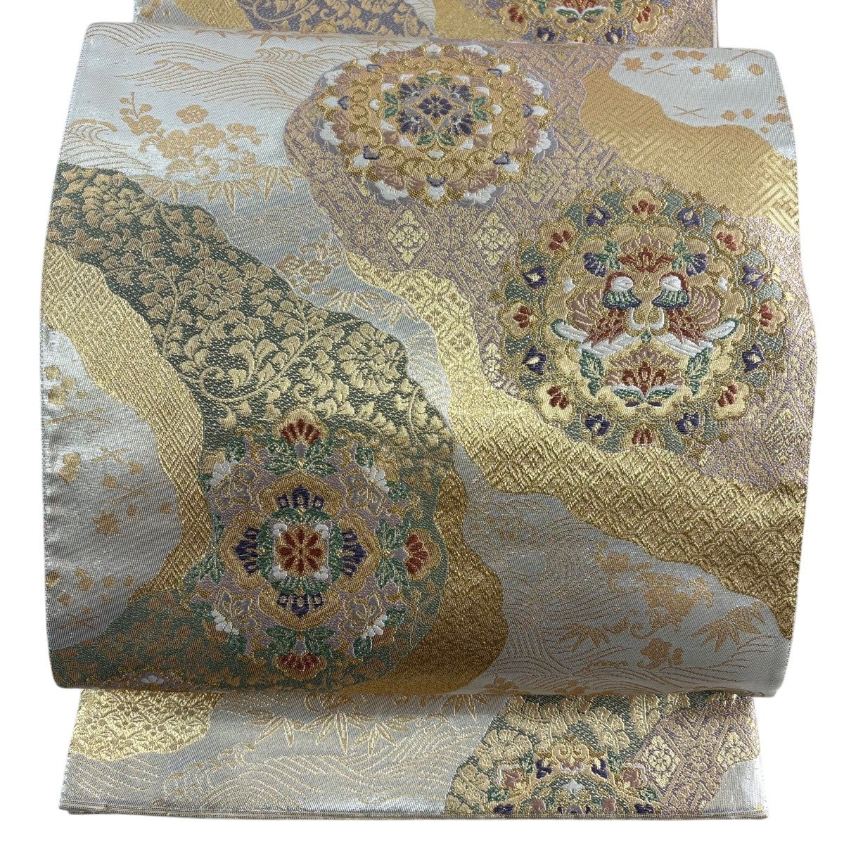 袋帯 秀品 尾長鳥 華文 箔 金糸 茶色 六通 正絹｜中古・古着
