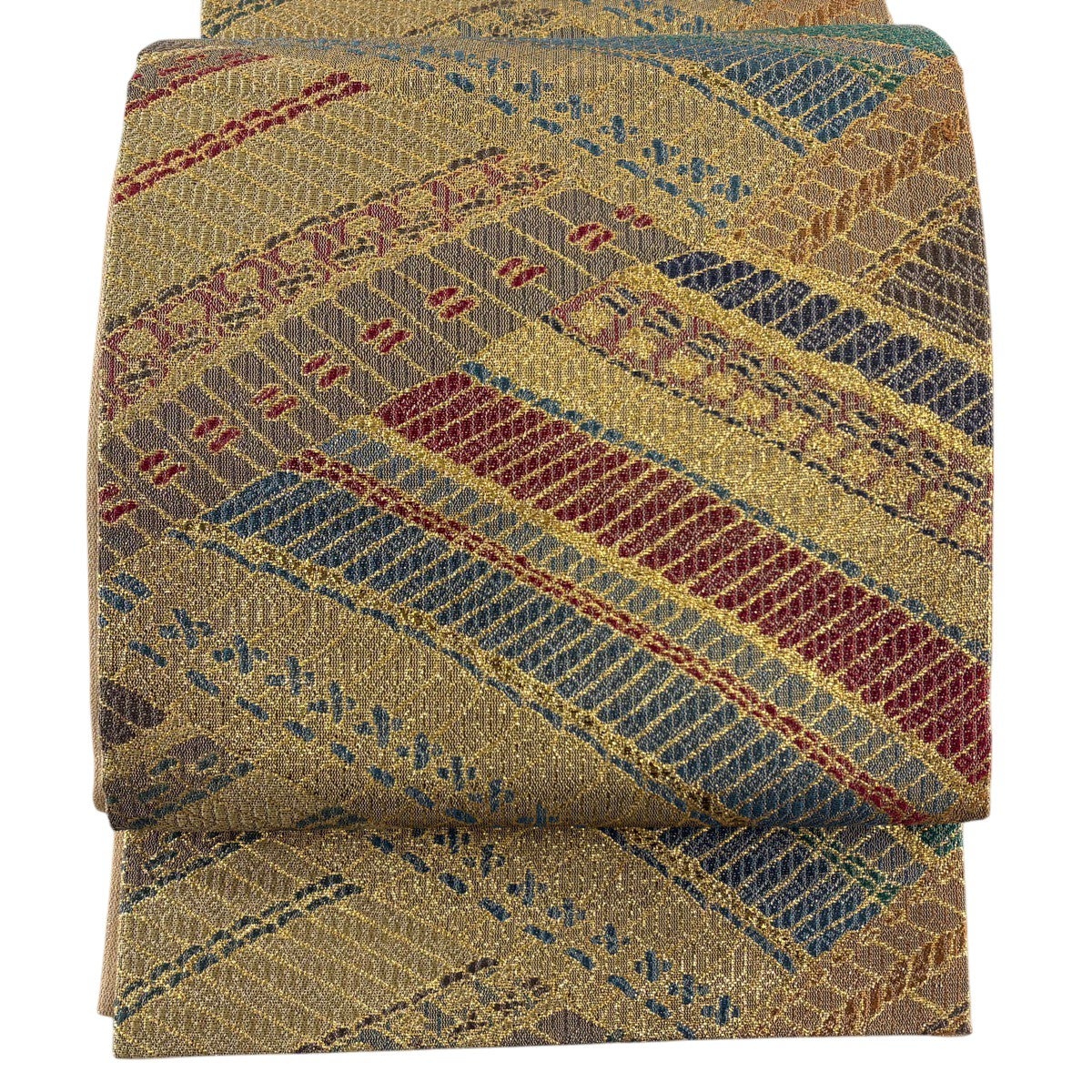 袋帯 秀品 華文 相良刺繍 箔 灰白 お太鼓柄 正絹｜中古・古着