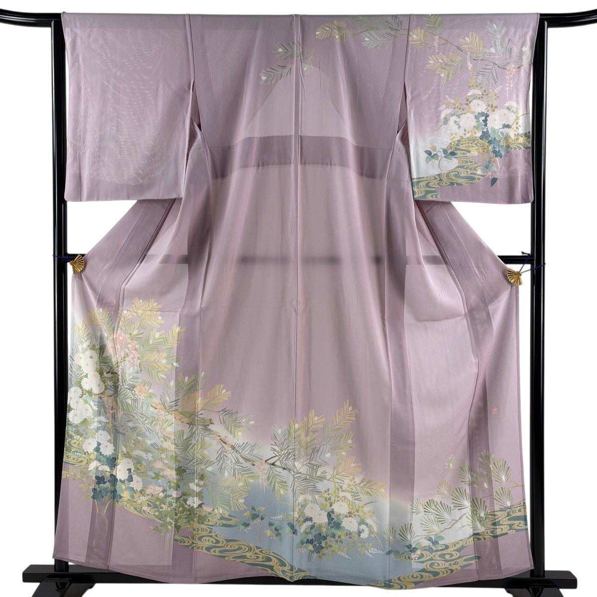 訪問着 身丈158cm 裄丈63cm S 薄物 絽 落款あり 若松 草花 染め分け