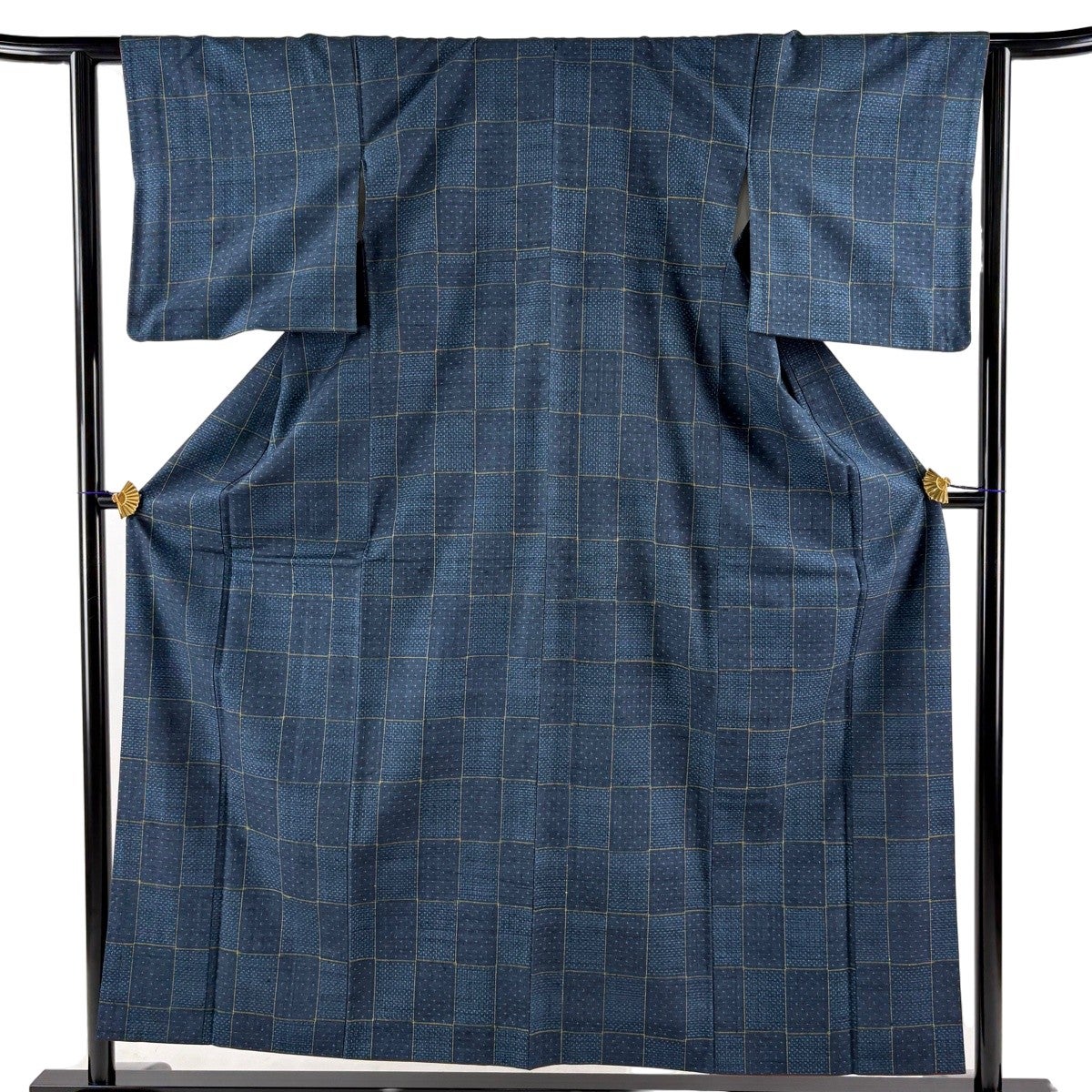 美品】 紬 身丈158cm 裄丈62.5cm S 袷 斜め格子 幾何学 焦茶色 正絹