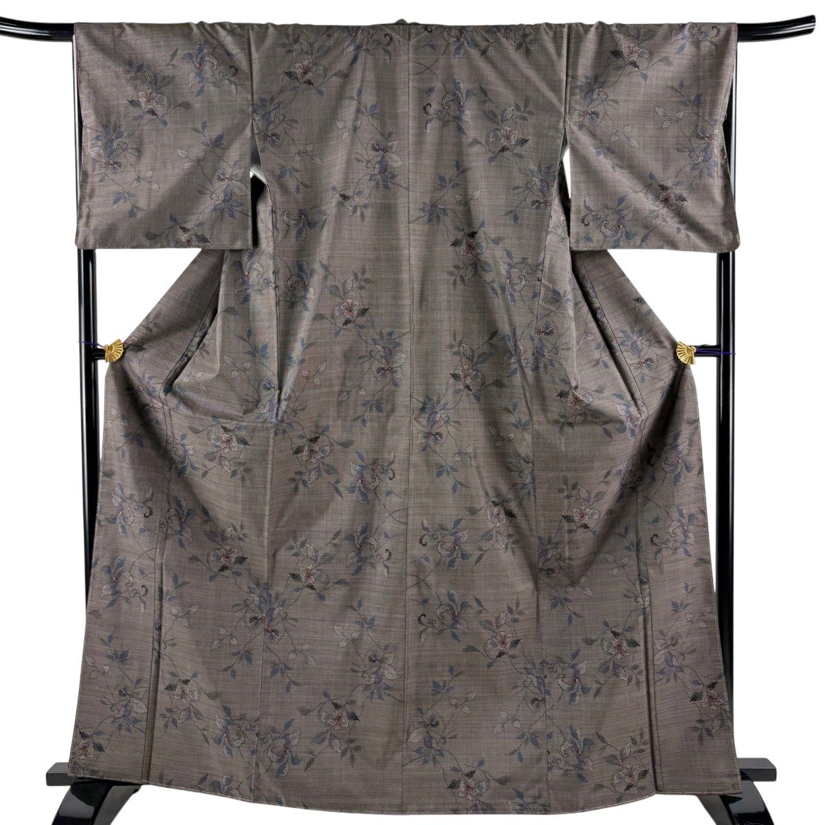 美品】 大島紬 身丈165cm 裄丈67cm M 袷 純泥染 証紙あり 枝花 焦茶色