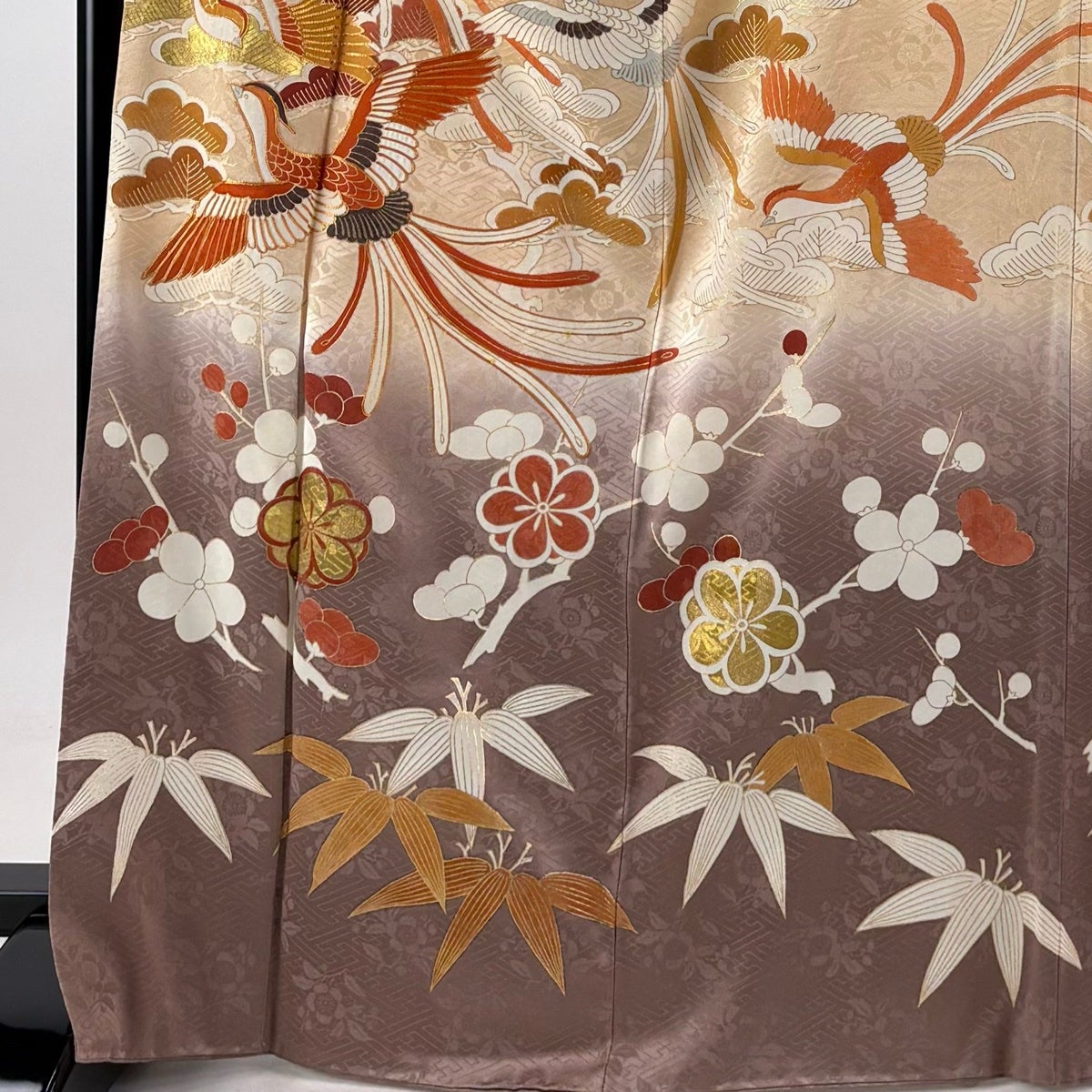 訪問着 身丈169cm 裄丈66.5cm M 袷 鳳凰 松竹梅 金糸 金彩 薄オレンジ
