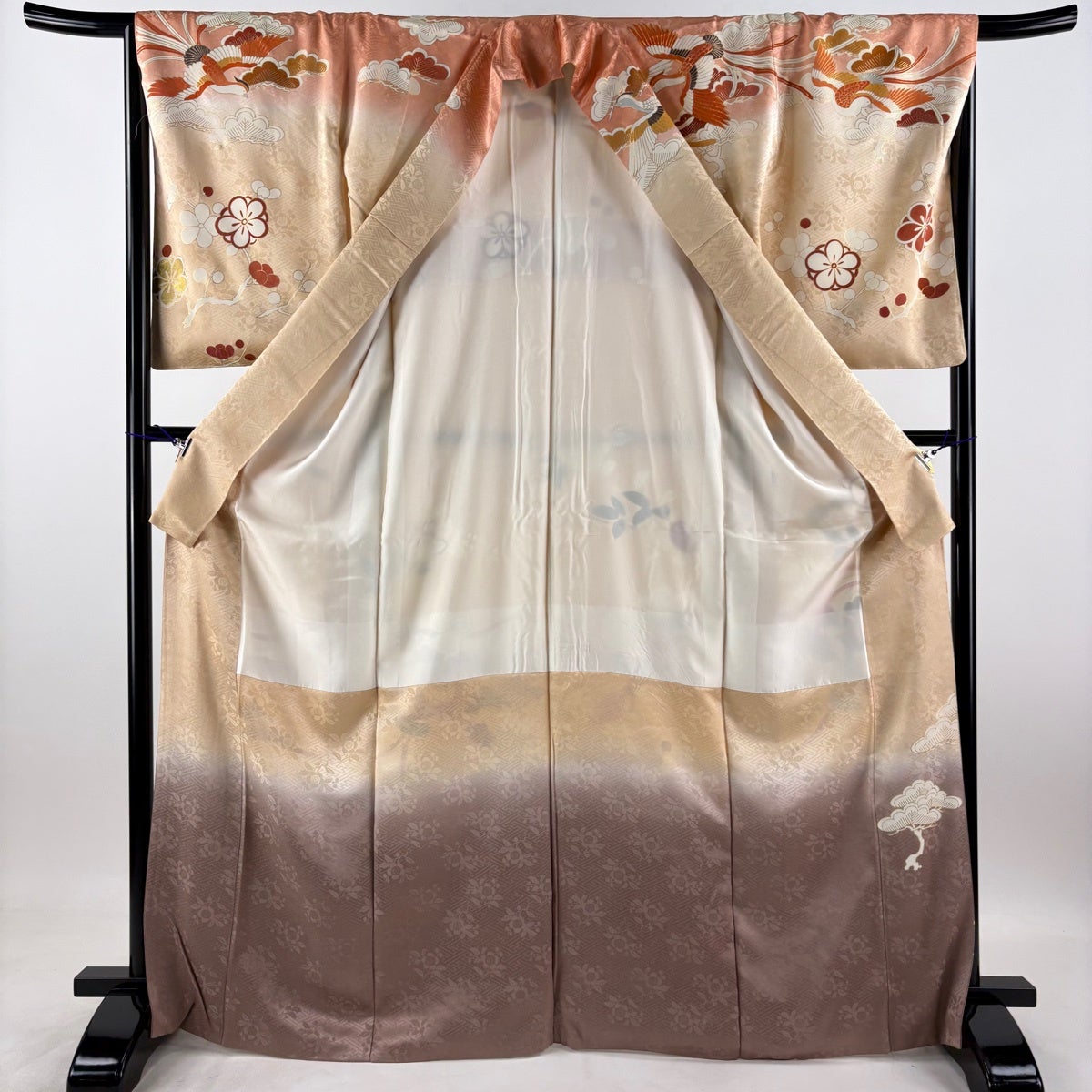 訪問着 身丈169cm 裄丈66.5cm M 袷 鳳凰 松竹梅 金糸 金彩 薄オレンジ