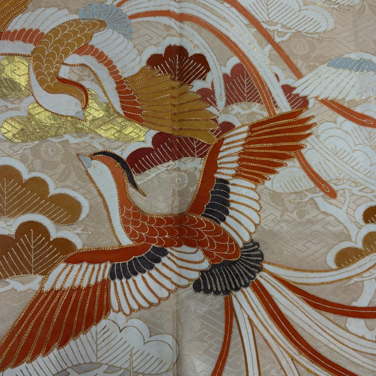 訪問着 身丈169cm 裄丈66.5cm M 袷 鳳凰 松竹梅 金糸 金彩 薄オレンジ
