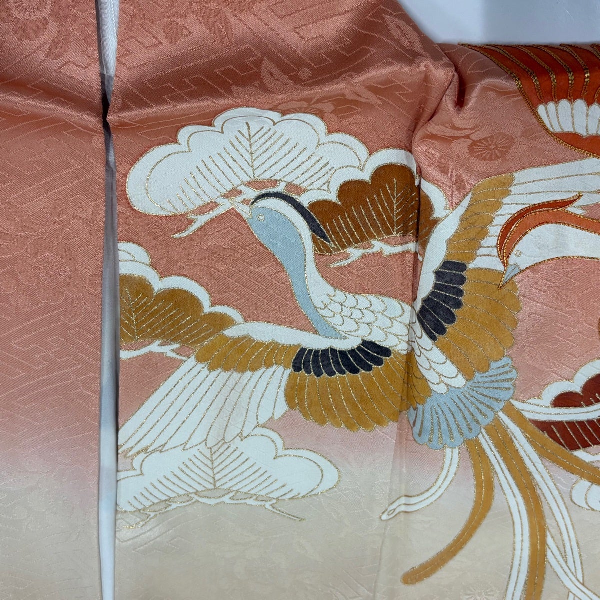 訪問着 身丈169cm 裄丈66.5cm M 袷 鳳凰 松竹梅 金糸 金彩 薄オレンジ