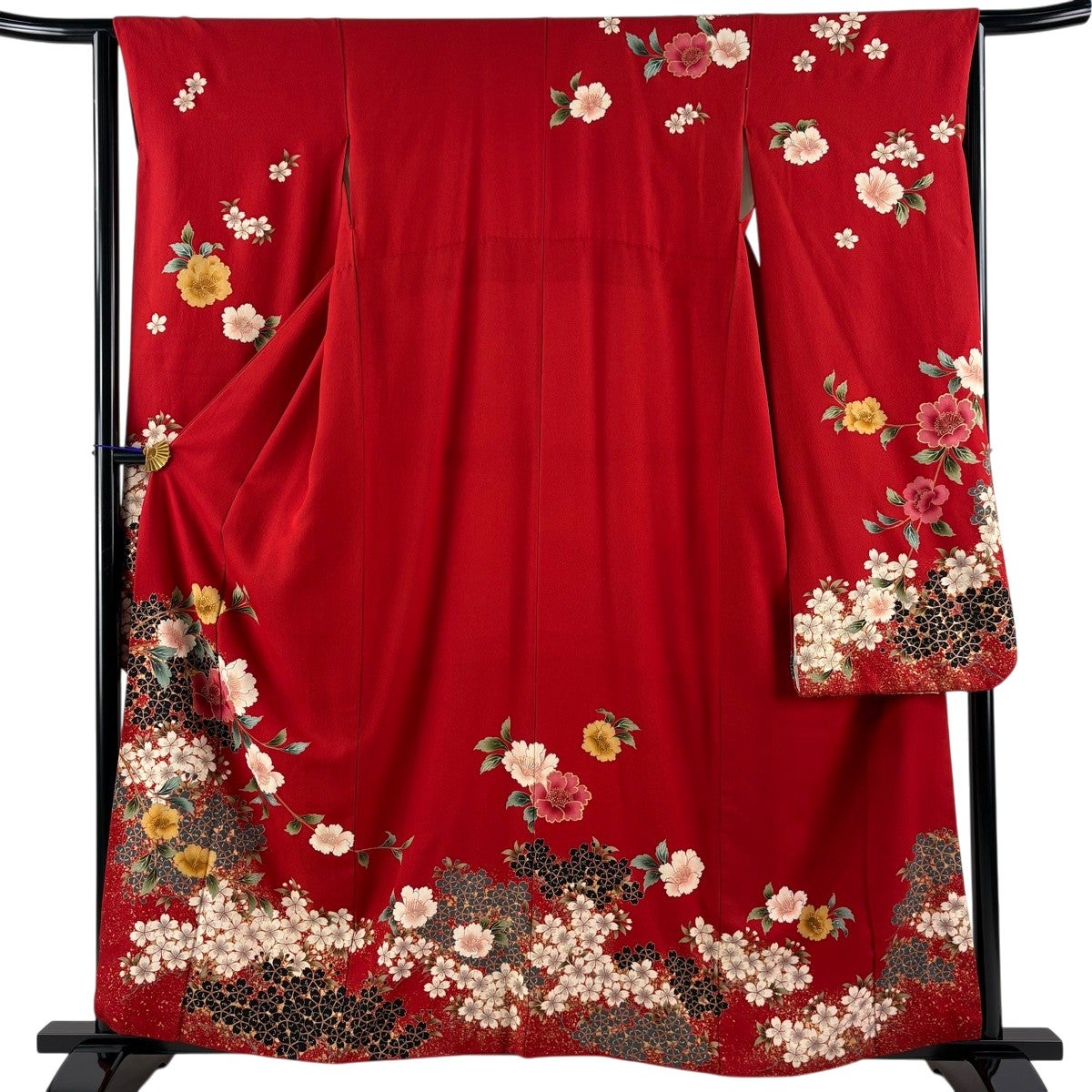 振袖 身丈158.5cm 裄丈64cm M 袷 桜 金彩 赤 正絹 秀品｜中古・古着