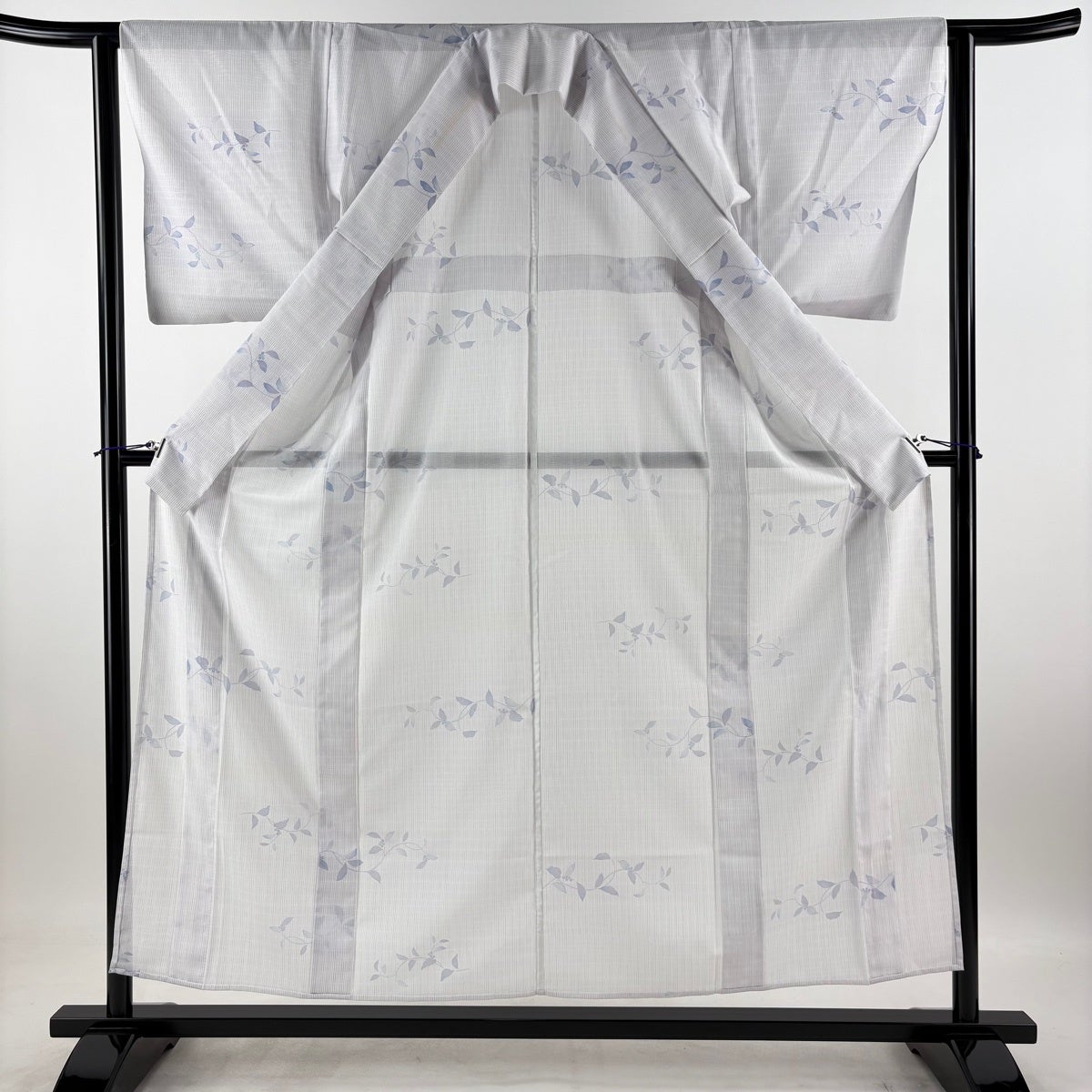 小紋 身丈156cm 裄丈62cm S 薄物 絽 葉と実 縦縞 薄紫 化繊 秀品｜中古
