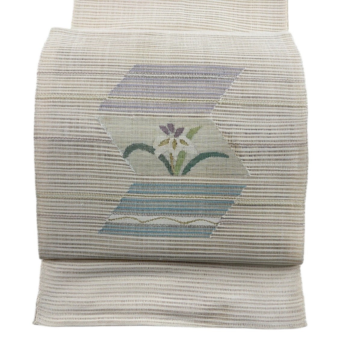 名古屋帯 優品 夏帯 絽 花丸文 草花 銀糸 クリーム 正絹｜中古・古着